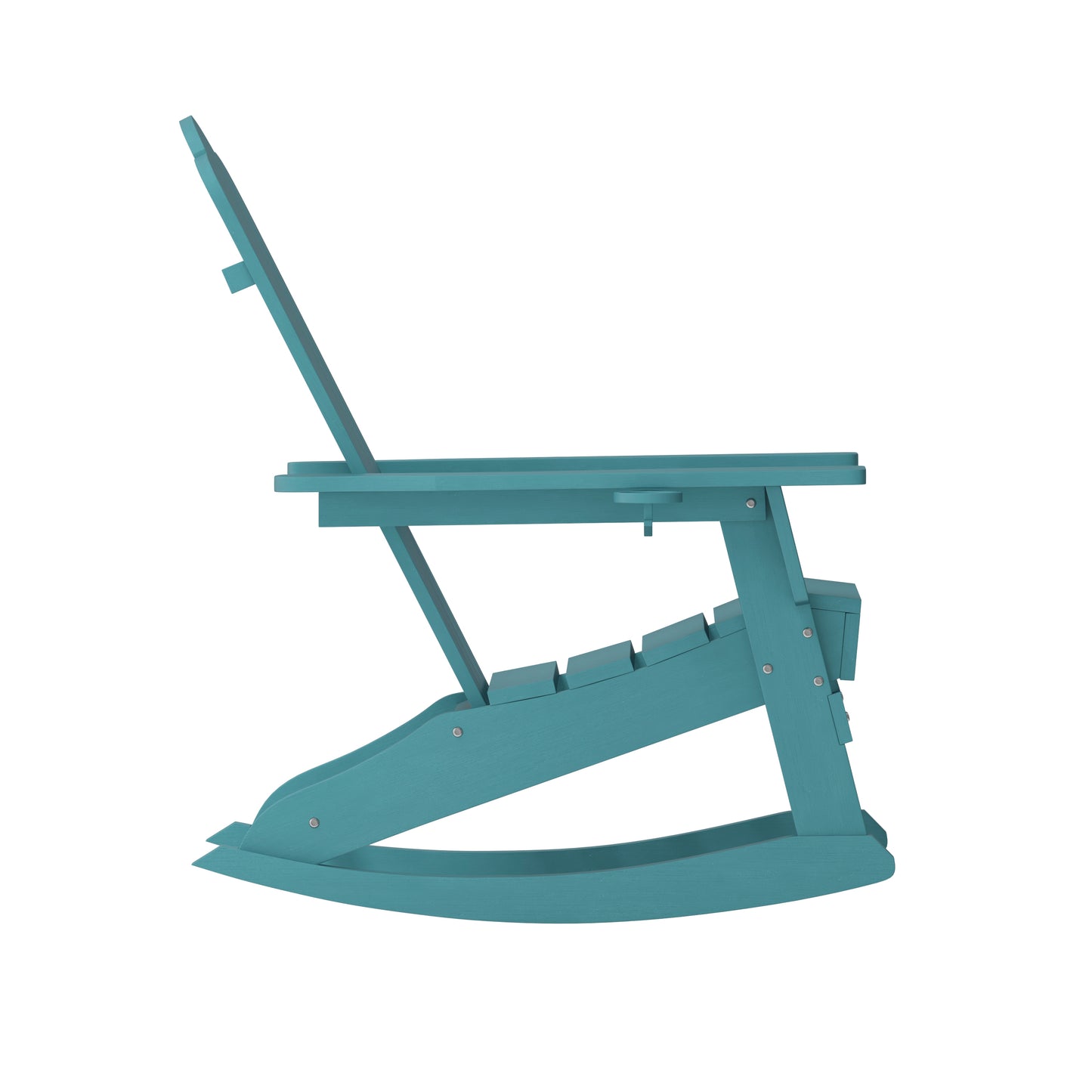 Newport Adirondack Rocking Chair with Cup Holder, Weather Resistant HDPE Adirondack Rocking Chair in Blue Blue