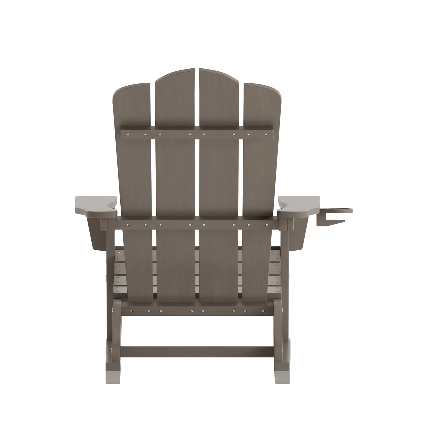 Newport Adirondack Rocking Chair with Cup Holder, Weather Resistant HDPE Adirondack Rocking Chair in Brown Brown