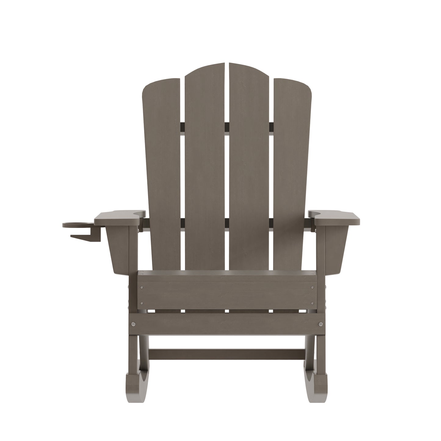 Newport Adirondack Rocking Chair with Cup Holder, Weather Resistant HDPE Adirondack Rocking Chair in Brown Brown