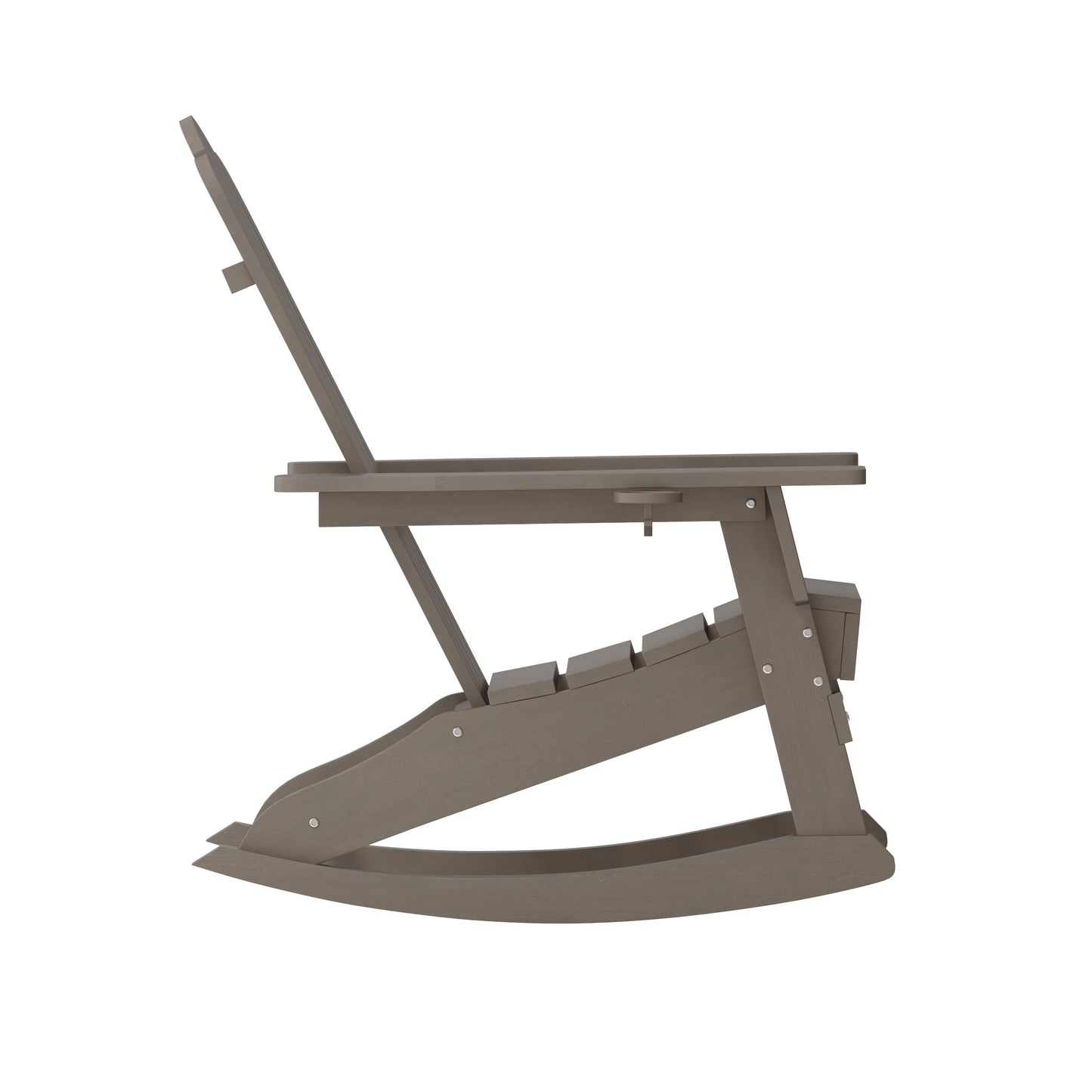 Newport Adirondack Rocking Chair with Cup Holder, Weather Resistant HDPE Adirondack Rocking Chair in Brown Brown