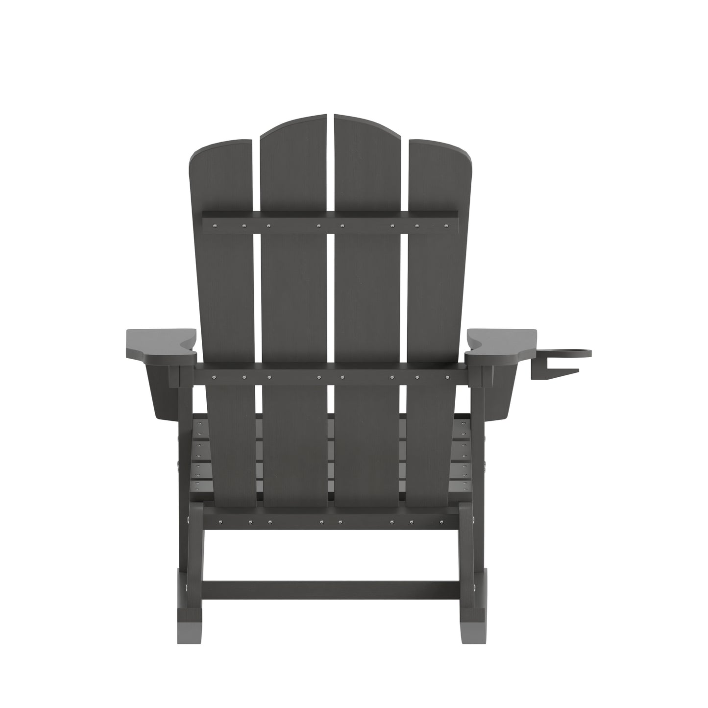 Newport Adirondack Rocking Chair with Cup Holder, Weather Resistant HDPE Adirondack Rocking Chair in Gray Gray