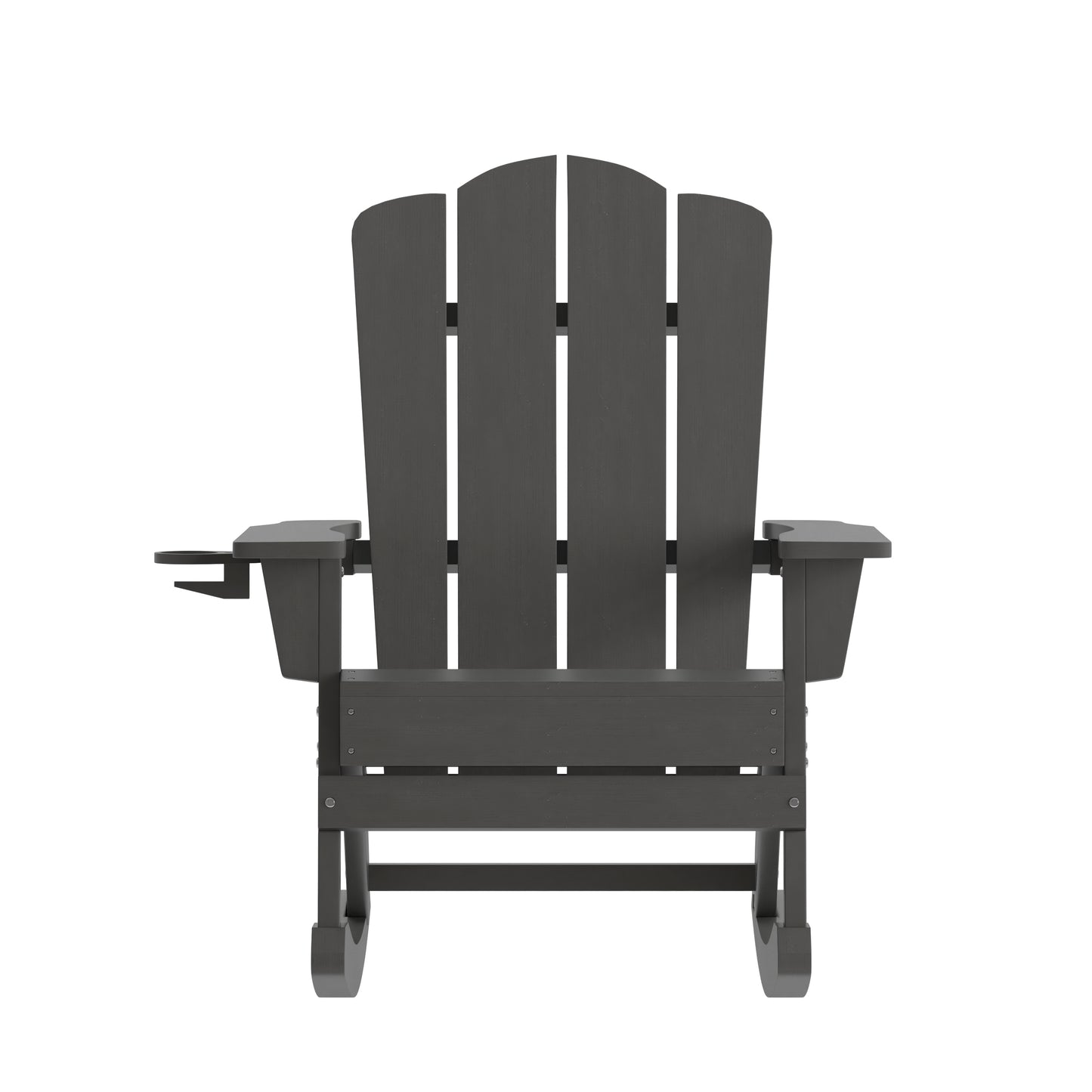Newport Adirondack Rocking Chair with Cup Holder, Weather Resistant HDPE Adirondack Rocking Chair in Gray Gray