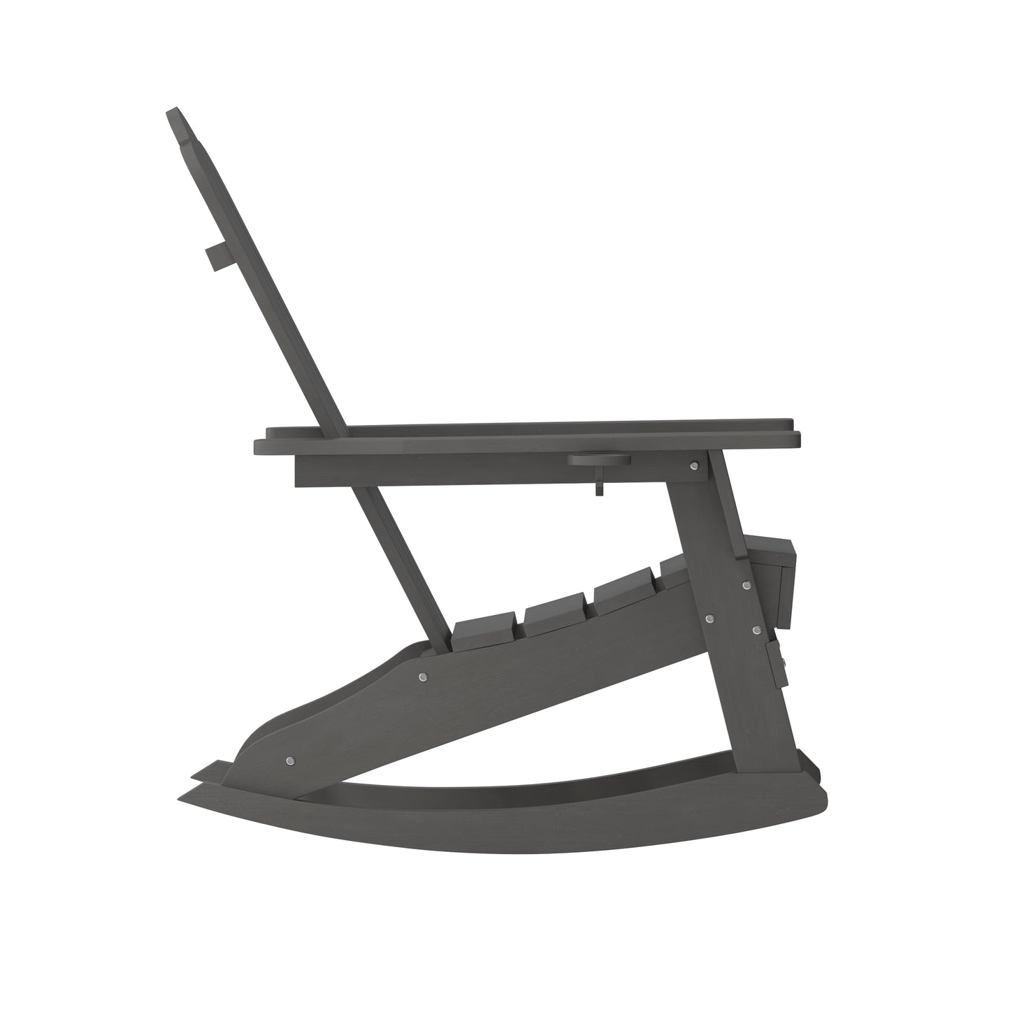 Newport Adirondack Rocking Chair with Cup Holder, Weather Resistant HDPE Adirondack Rocking Chair in Gray Gray