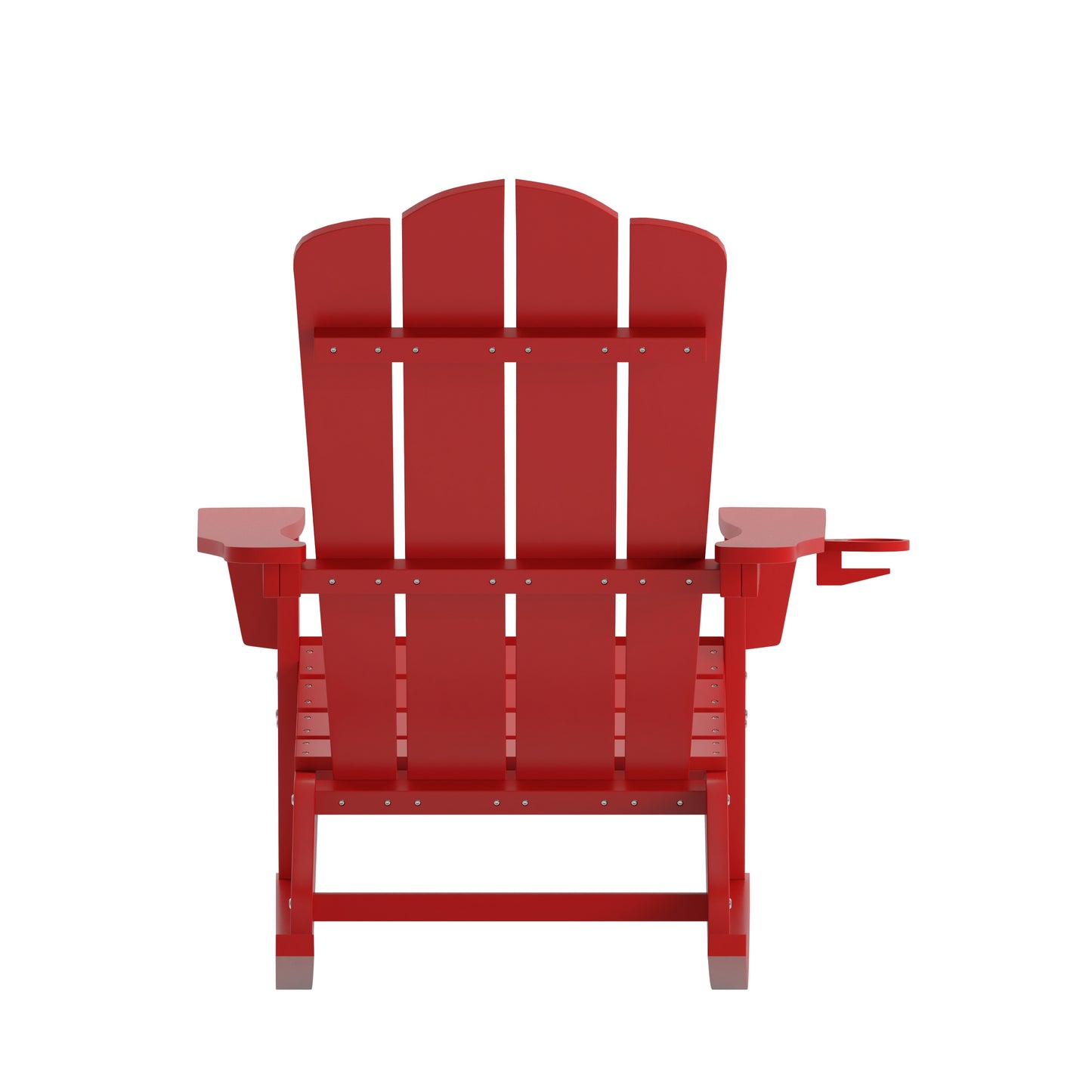 Newport Adirondack Rocking Chair with Cup Holder, Weather Resistant HDPE Adirondack Rocking Chair in Red Red