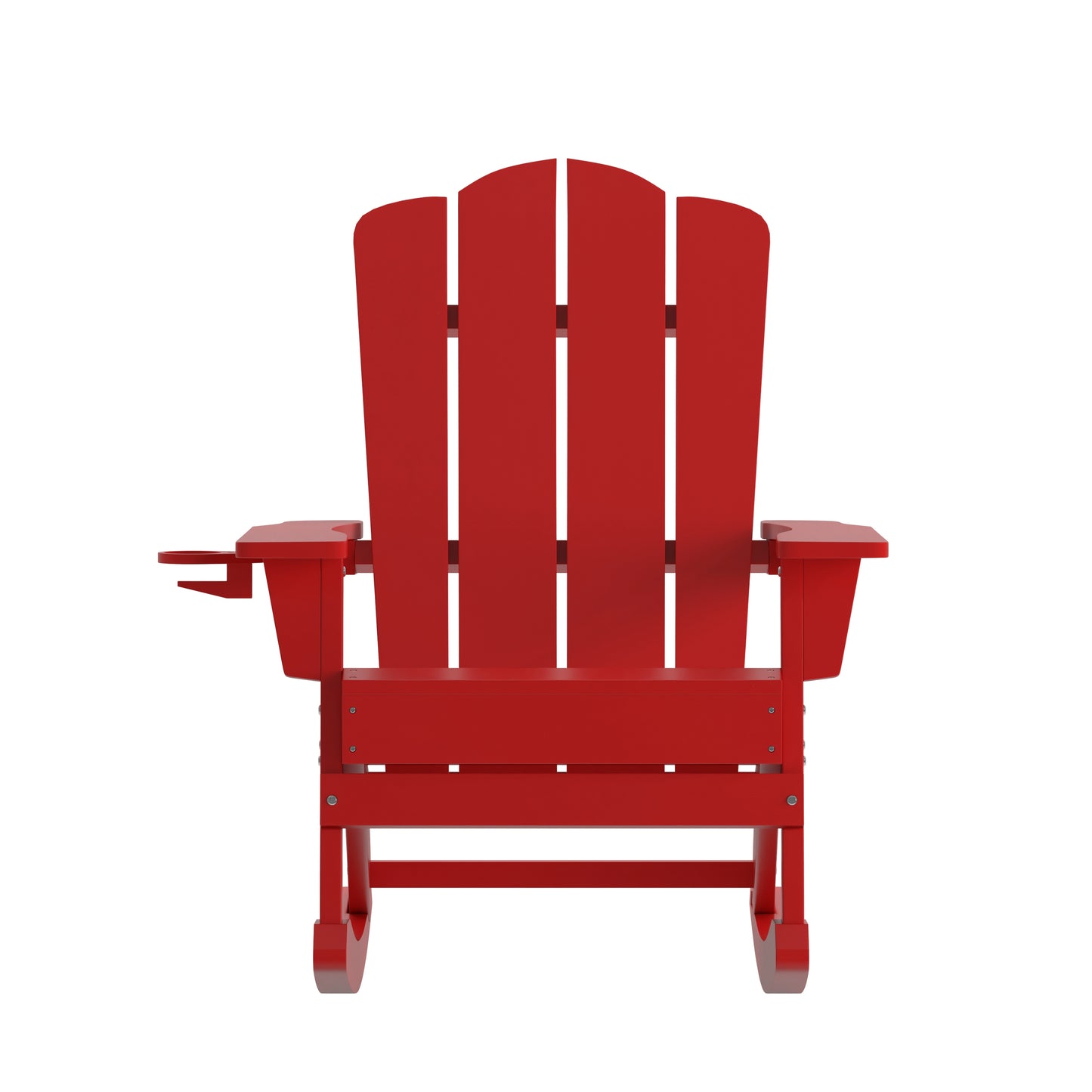 Newport Adirondack Rocking Chair with Cup Holder, Weather Resistant HDPE Adirondack Rocking Chair in Red Red