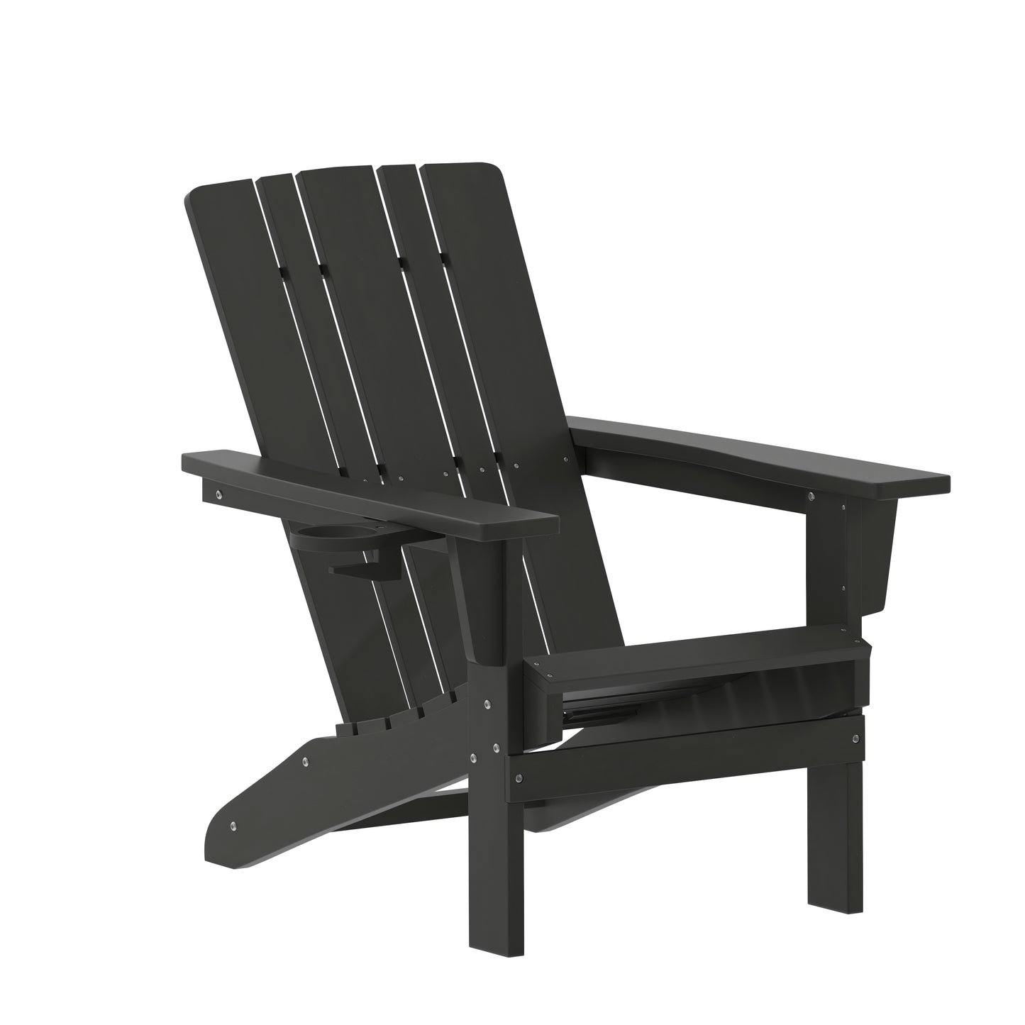 Halifax Adirondack Chair with Cup Holder, Weather Resistant HDPE Adirondack Chair in Black Black