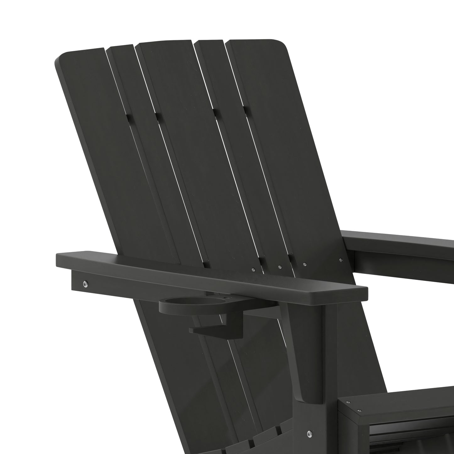 Halifax Adirondack Chair with Cup Holder, Weather Resistant HDPE Adirondack Chair in Black Black
