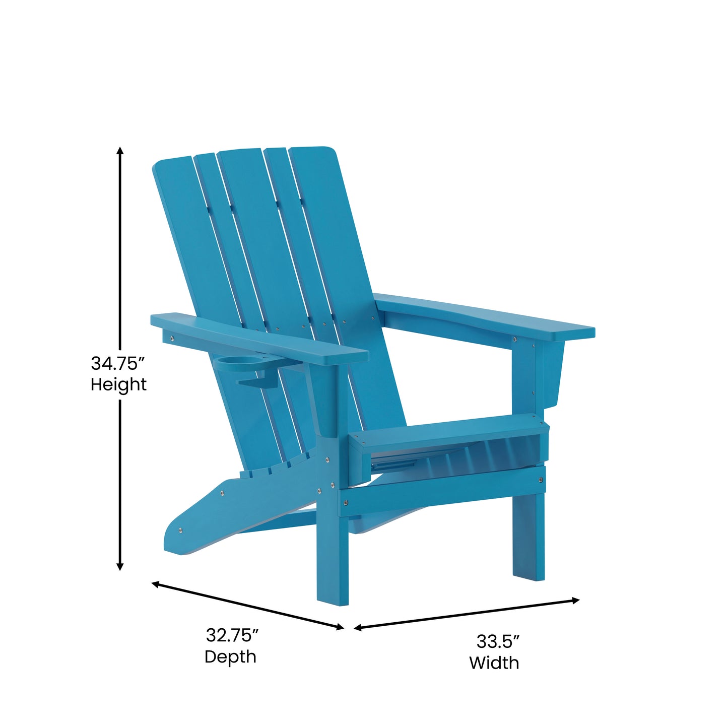 Halifax Adirondack Chair with Cup Holder, Weather Resistant HDPE Adirondack Chair in Blue Blue