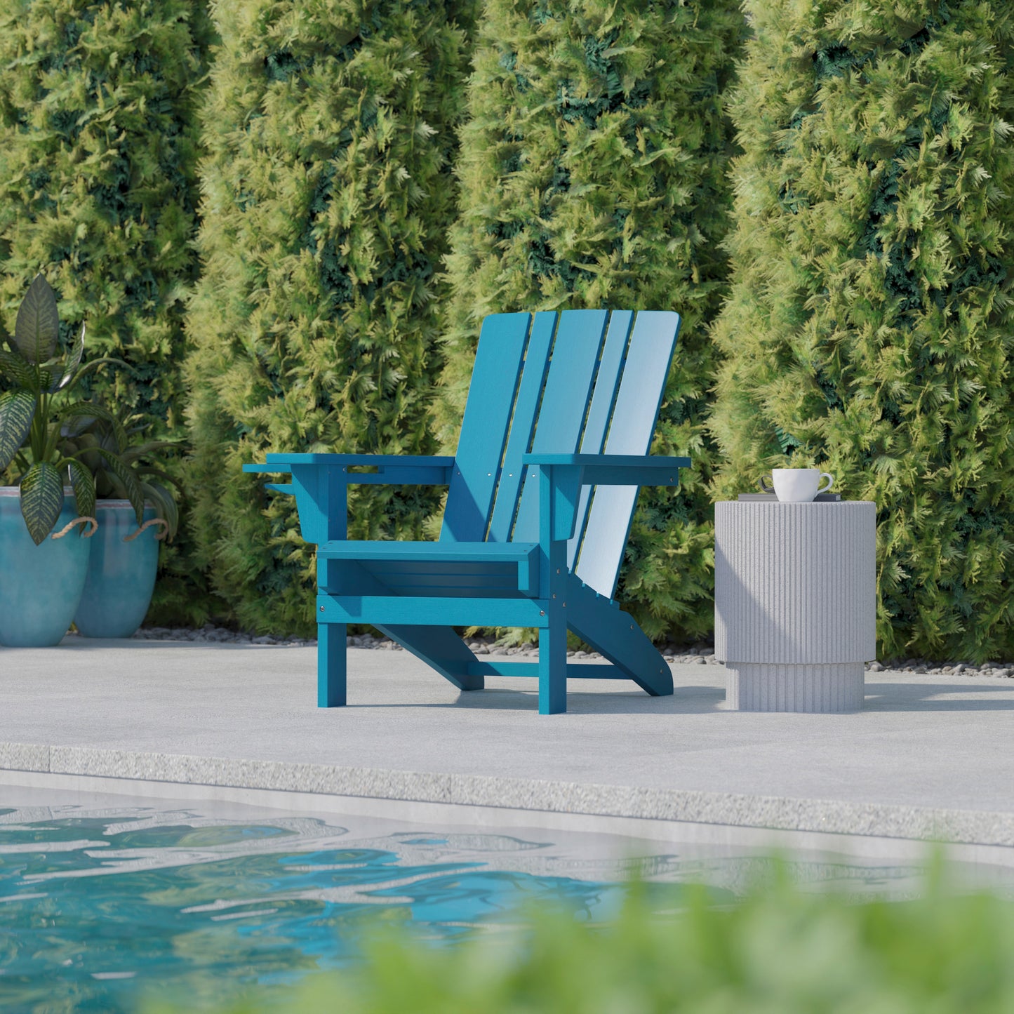 Halifax Adirondack Chair with Cup Holder, Weather Resistant HDPE Adirondack Chair in Blue Blue