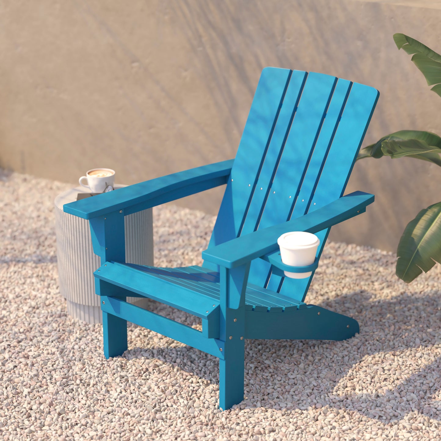 Halifax Adirondack Chair with Cup Holder, Weather Resistant HDPE Adirondack Chair in Blue Blue
