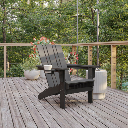 Halifax Adirondack Chair with Cup Holder, Weather Resistant HDPE Adirondack Chair in Gray Gray