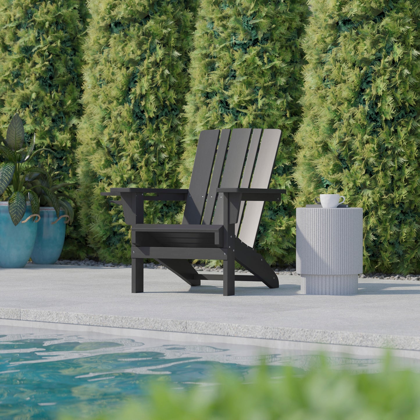 Halifax Adirondack Chair with Cup Holder, Weather Resistant HDPE Adirondack Chair in Gray Gray