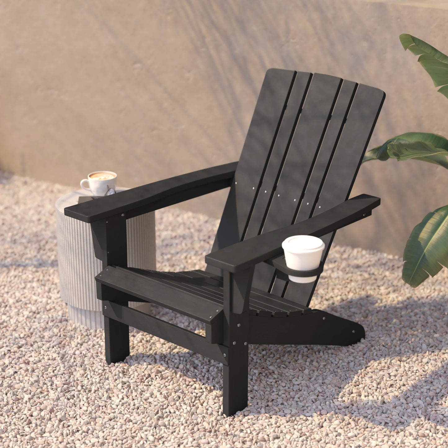 Halifax Adirondack Chair with Cup Holder, Weather Resistant HDPE Adirondack Chair in Gray Gray