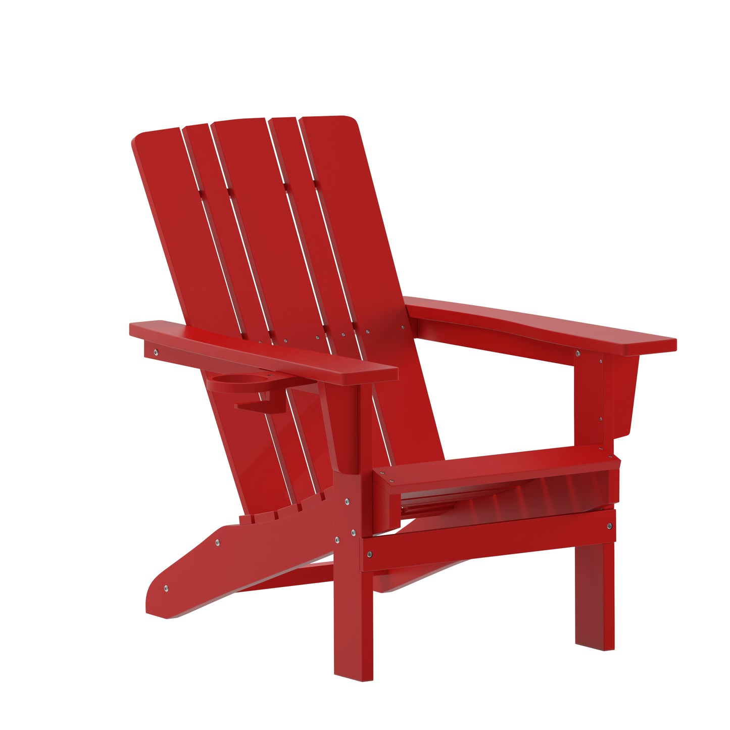 Halifax Adirondack Chair with Cup Holder, Weather Resistant HDPE Adirondack Chair in Red Red
