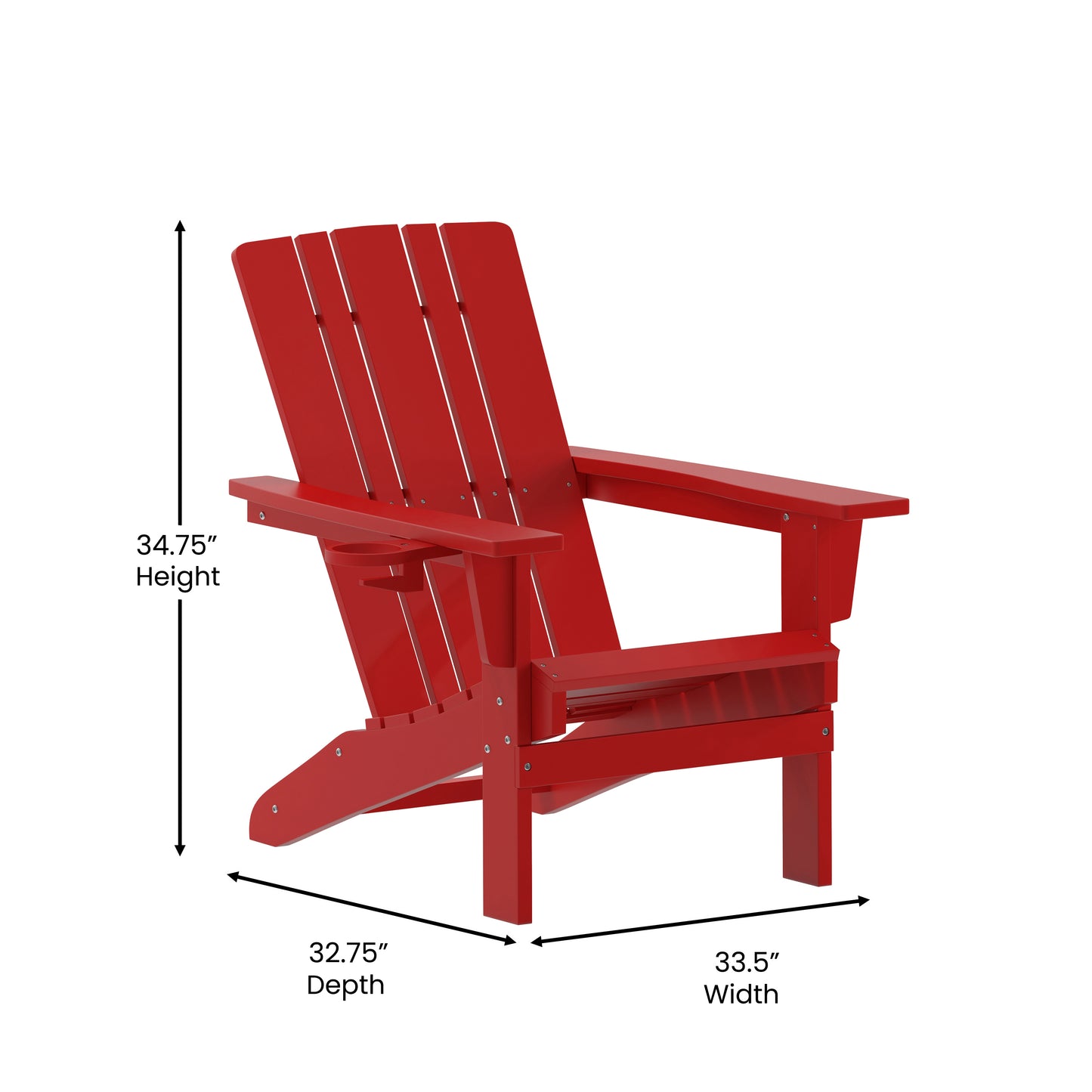 Halifax Adirondack Chair with Cup Holder, Weather Resistant HDPE Adirondack Chair in Red Red
