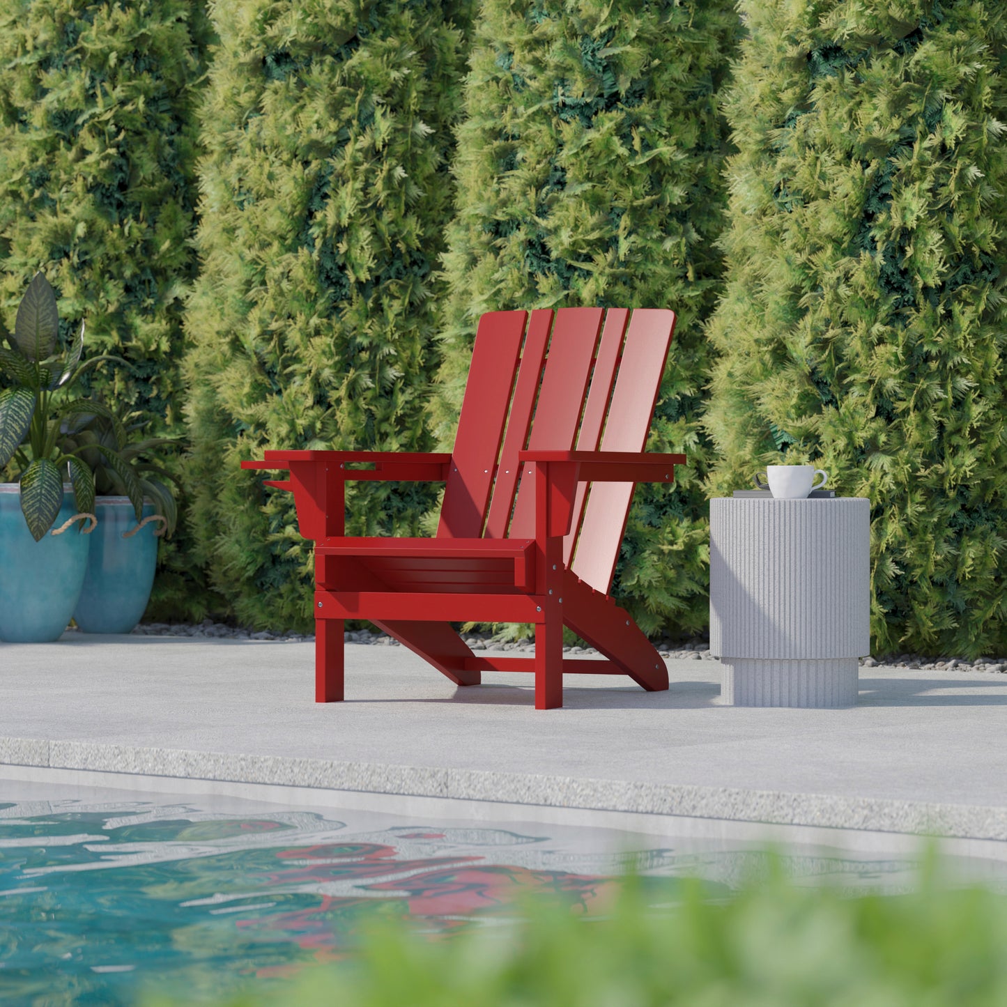 Halifax Adirondack Chair with Cup Holder, Weather Resistant HDPE Adirondack Chair in Red Red