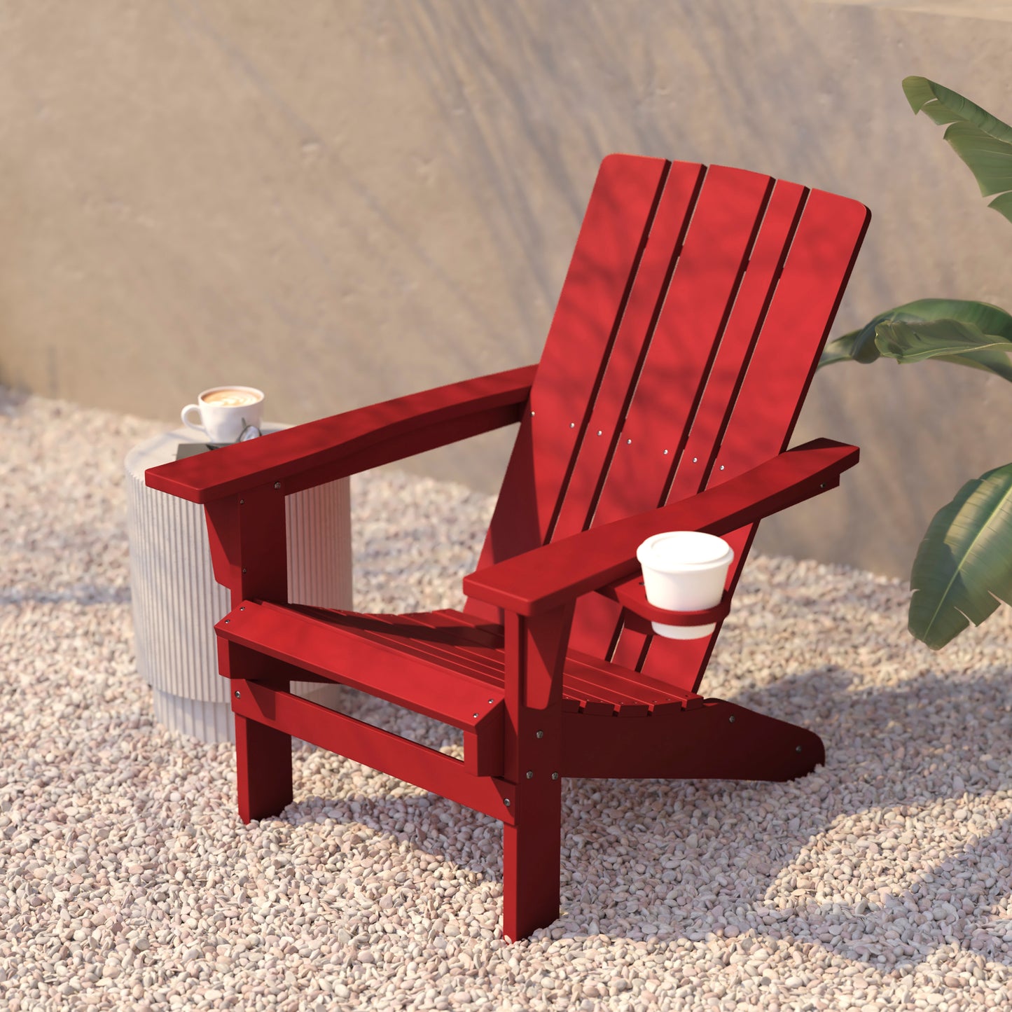 Halifax Adirondack Chair with Cup Holder, Weather Resistant HDPE Adirondack Chair in Red Red