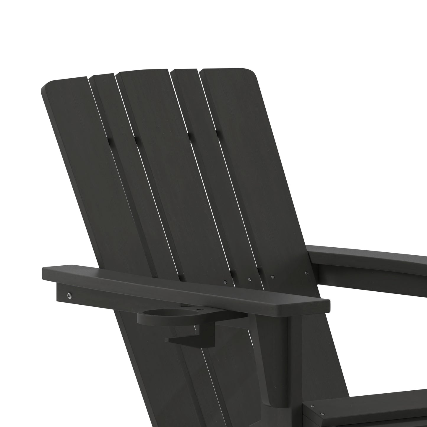 Halifax HDPE Adirondack Chair with Cup Holder and Pull Out Ottoman, All-Weather HDPE Indoor/Outdoor Lounge Chair in Black Black
