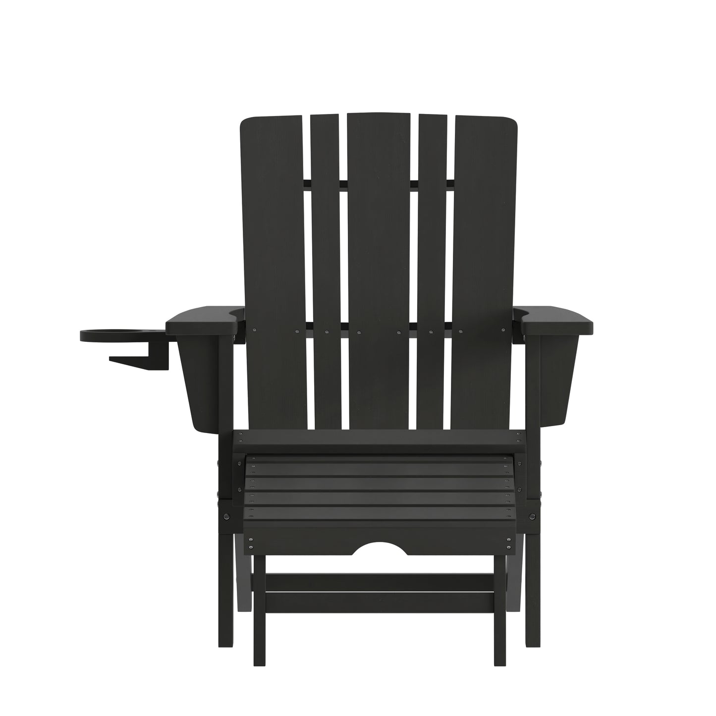 Halifax HDPE Adirondack Chair with Cup Holder and Pull Out Ottoman, All-Weather HDPE Indoor/Outdoor Lounge Chair in Black Black
