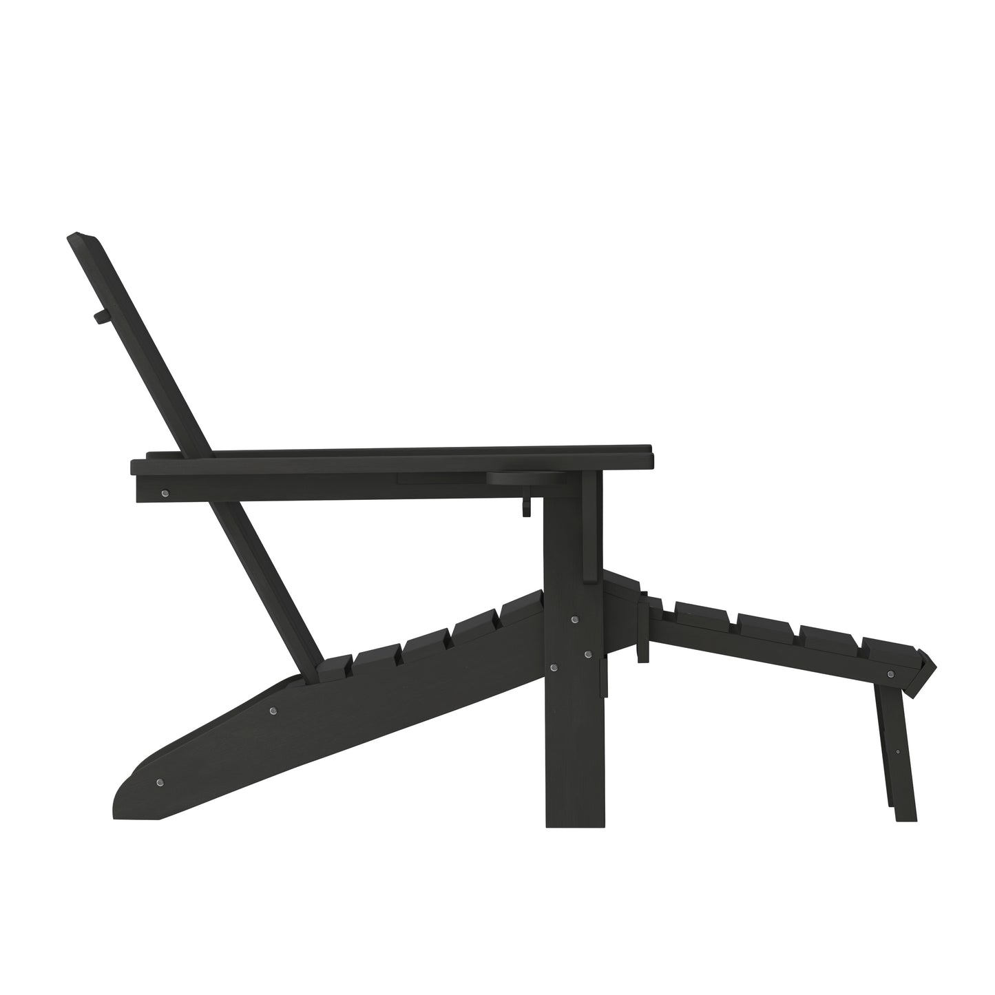 Halifax HDPE Adirondack Chair with Cup Holder and Pull Out Ottoman, All-Weather HDPE Indoor/Outdoor Lounge Chair in Black Black