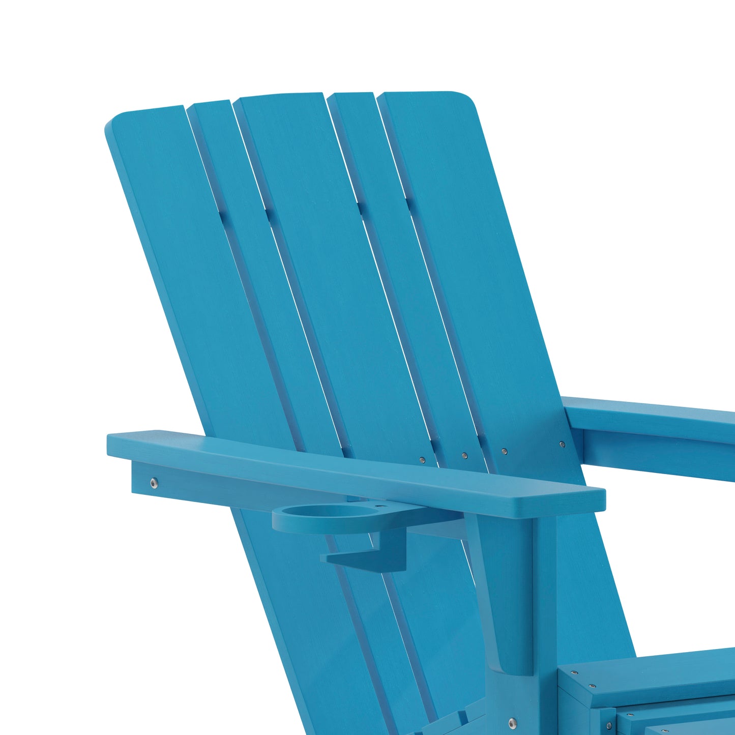 Halifax HDPE Adirondack Chair with Cup Holder and Pull Out Ottoman, All-Weather HDPE Indoor/Outdoor Lounge Chair in Blue Blue