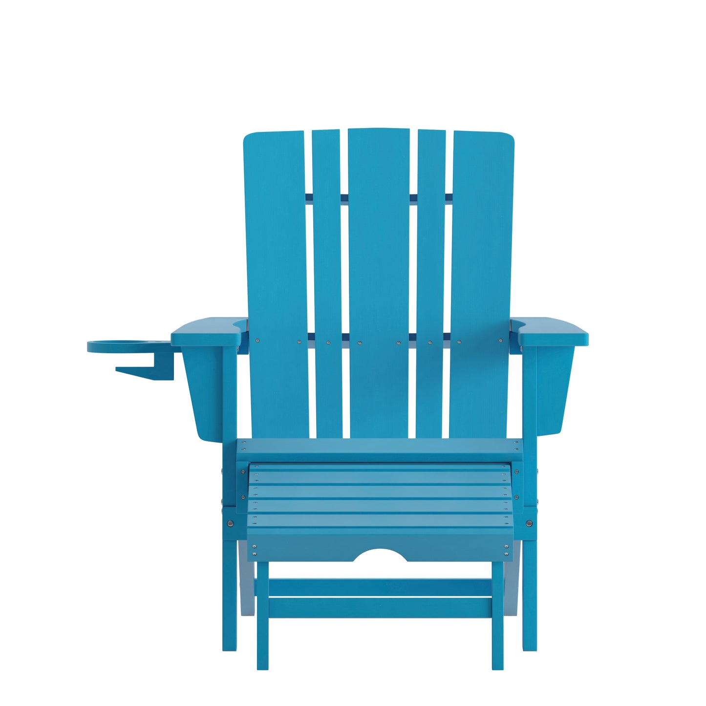 Halifax HDPE Adirondack Chair with Cup Holder and Pull Out Ottoman, All-Weather HDPE Indoor/Outdoor Lounge Chair in Blue Blue