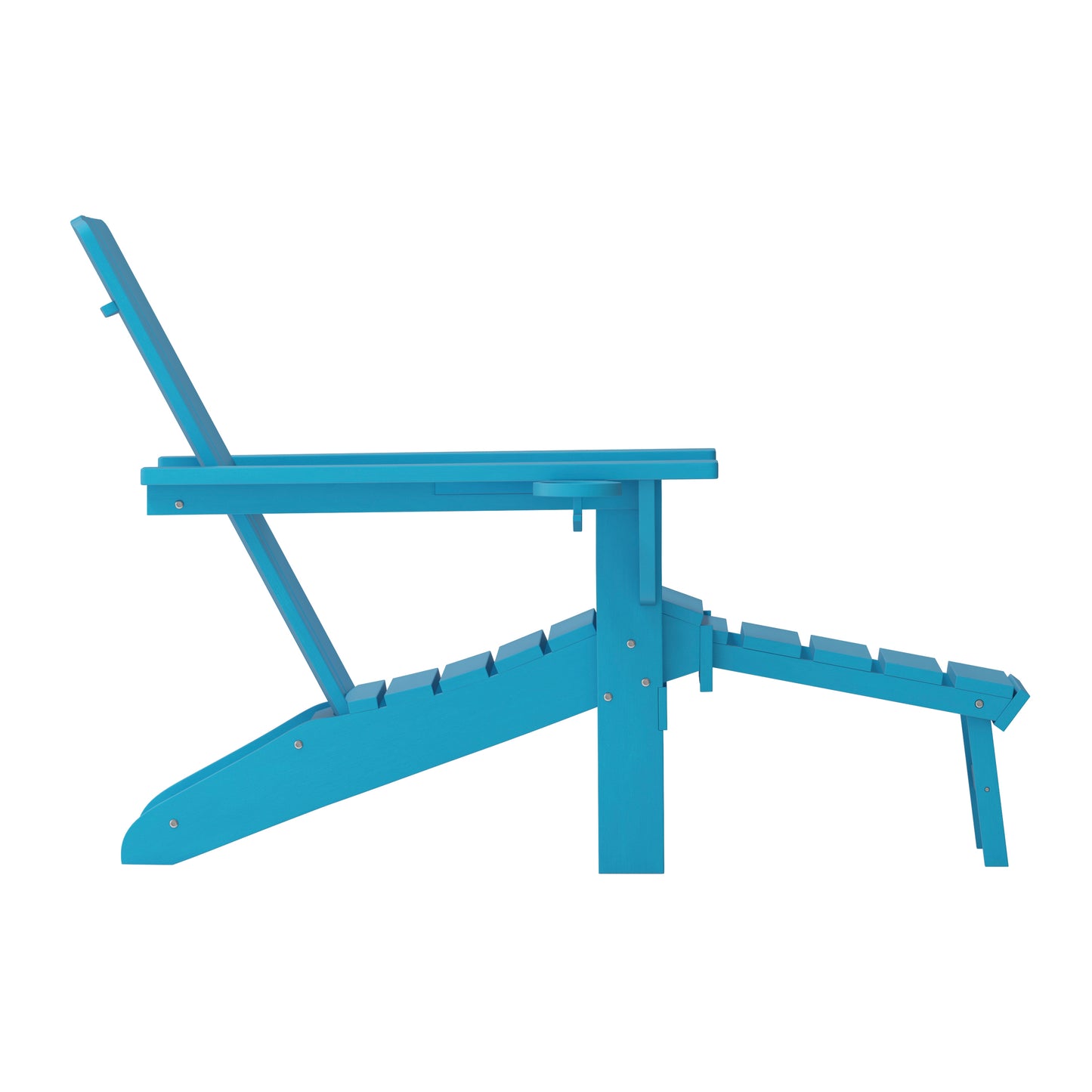 Halifax HDPE Adirondack Chair with Cup Holder and Pull Out Ottoman, All-Weather HDPE Indoor/Outdoor Lounge Chair in Blue Blue