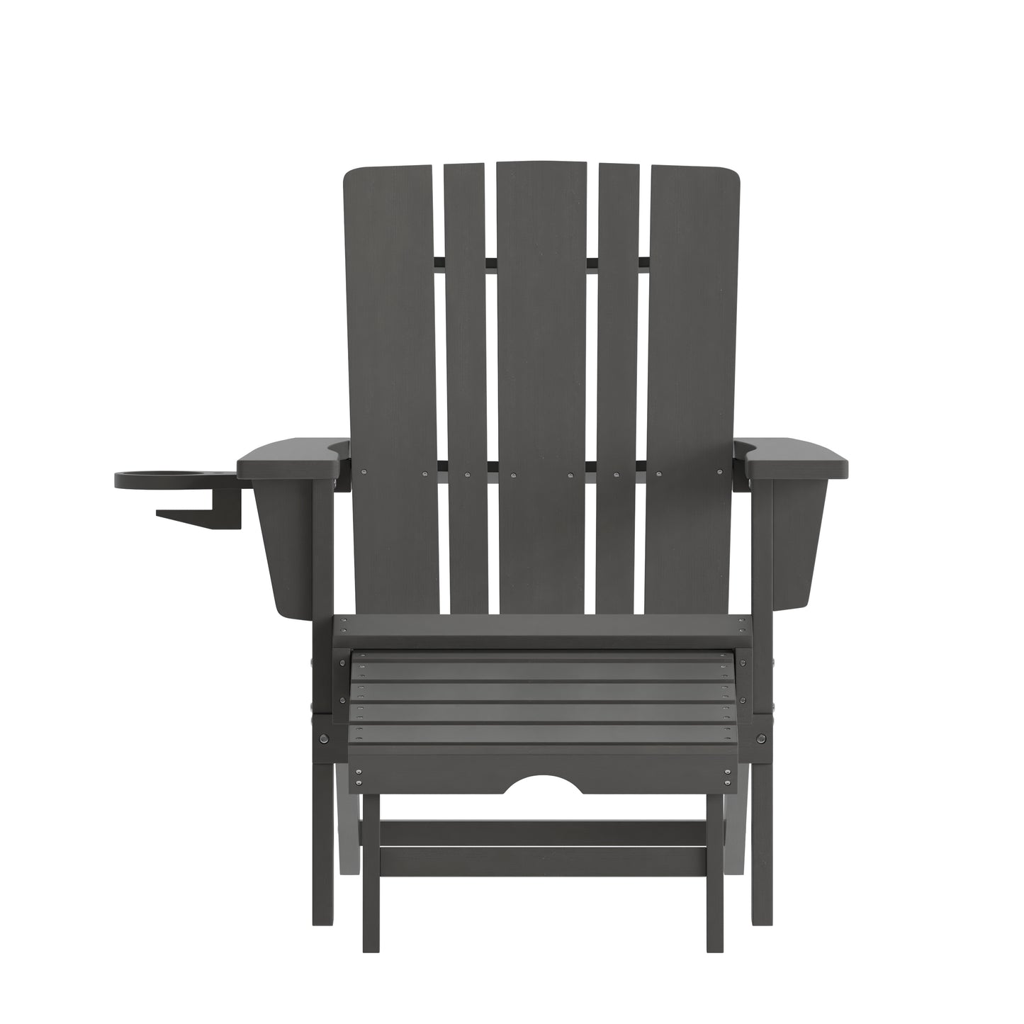 Halifax HDPE Adirondack Chair with Cup Holder and Pull Out Ottoman, All-Weather HDPE Indoor/Outdoor Lounge Chair in Gray Gray
