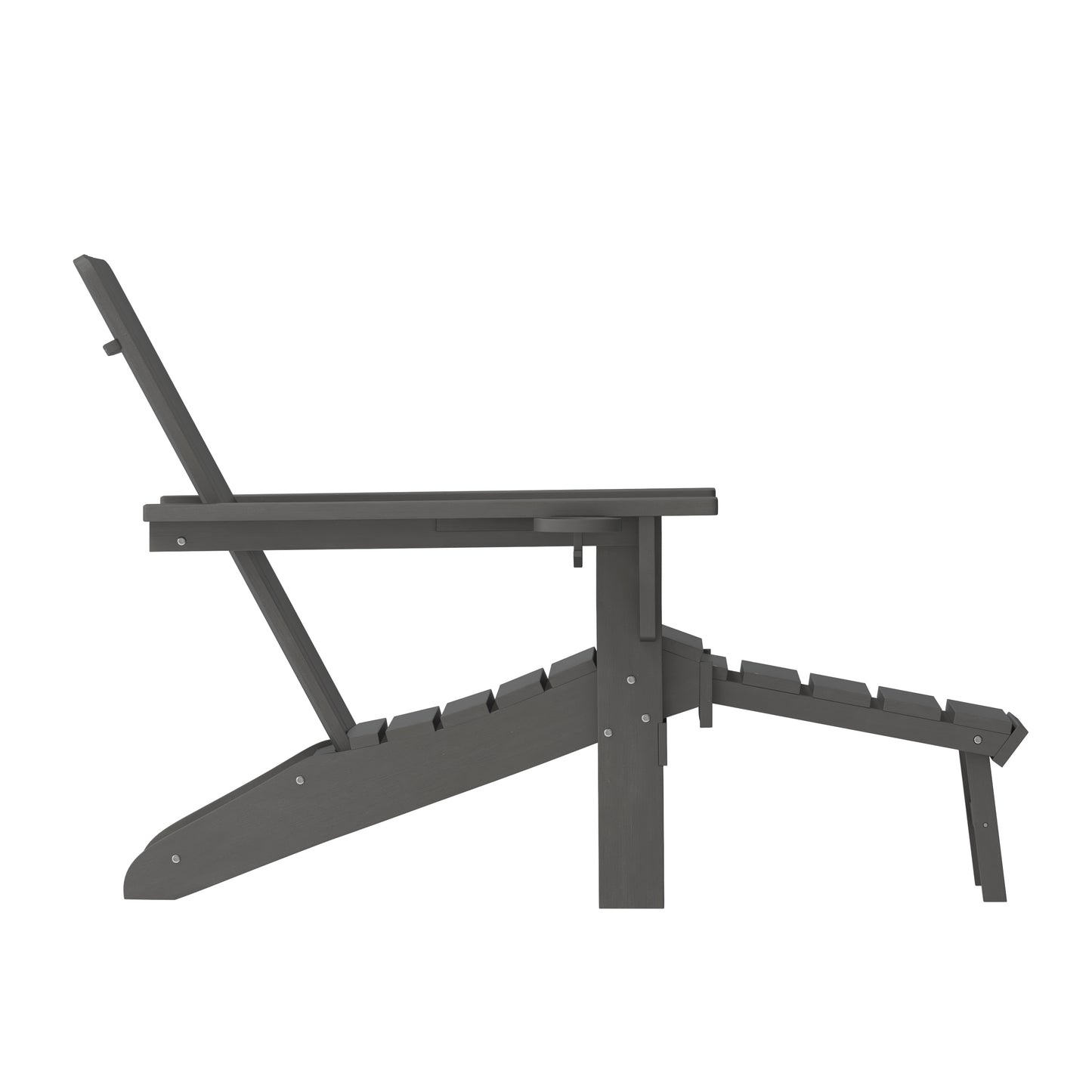 Halifax HDPE Adirondack Chair with Cup Holder and Pull Out Ottoman, All-Weather HDPE Indoor/Outdoor Lounge Chair in Gray Gray