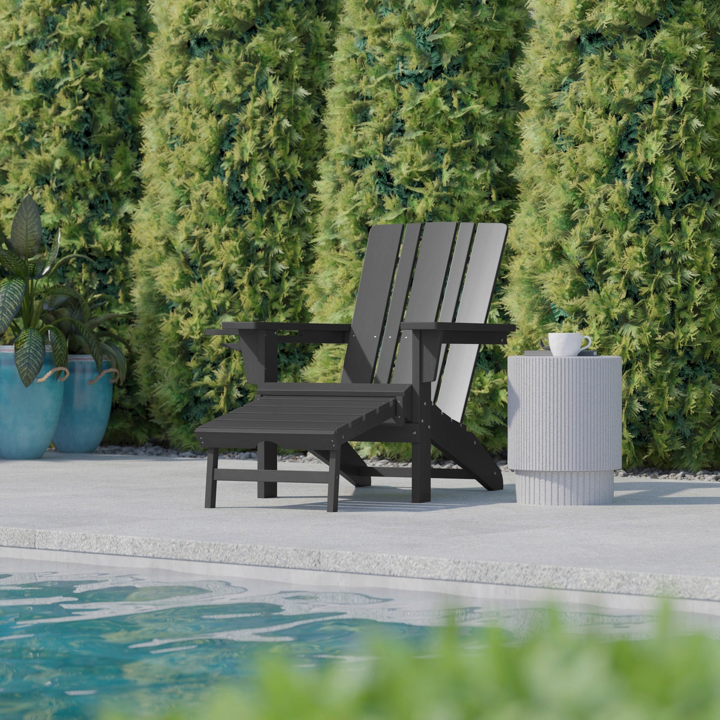 Halifax HDPE Adirondack Chair with Cup Holder and Pull Out Ottoman, All-Weather HDPE Indoor/Outdoor Lounge Chair in Gray Gray