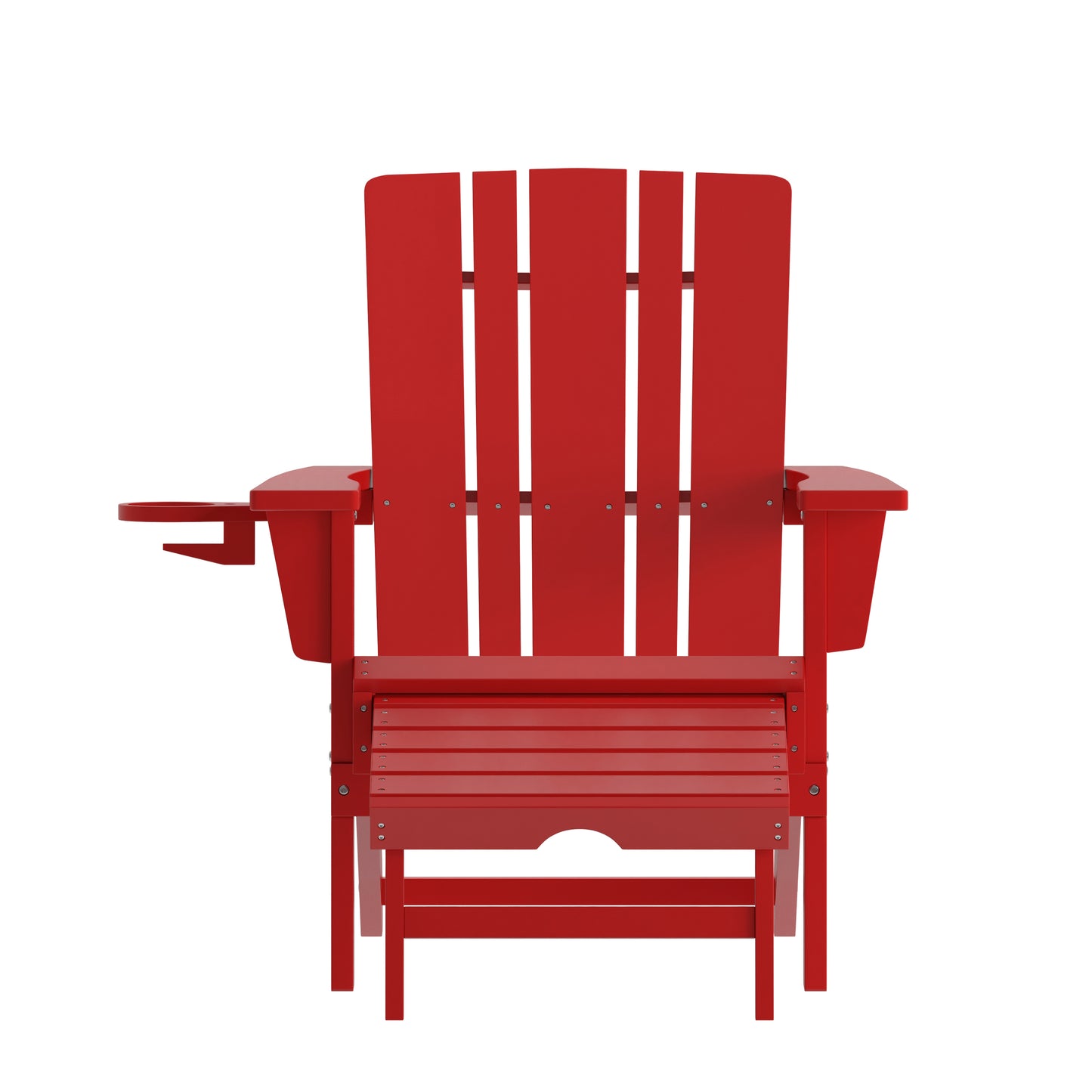 Halifax HDPE Adirondack Chair with Cup Holder and Pull Out Ottoman, All-Weather HDPE Indoor/Outdoor Lounge Chair in Red Red