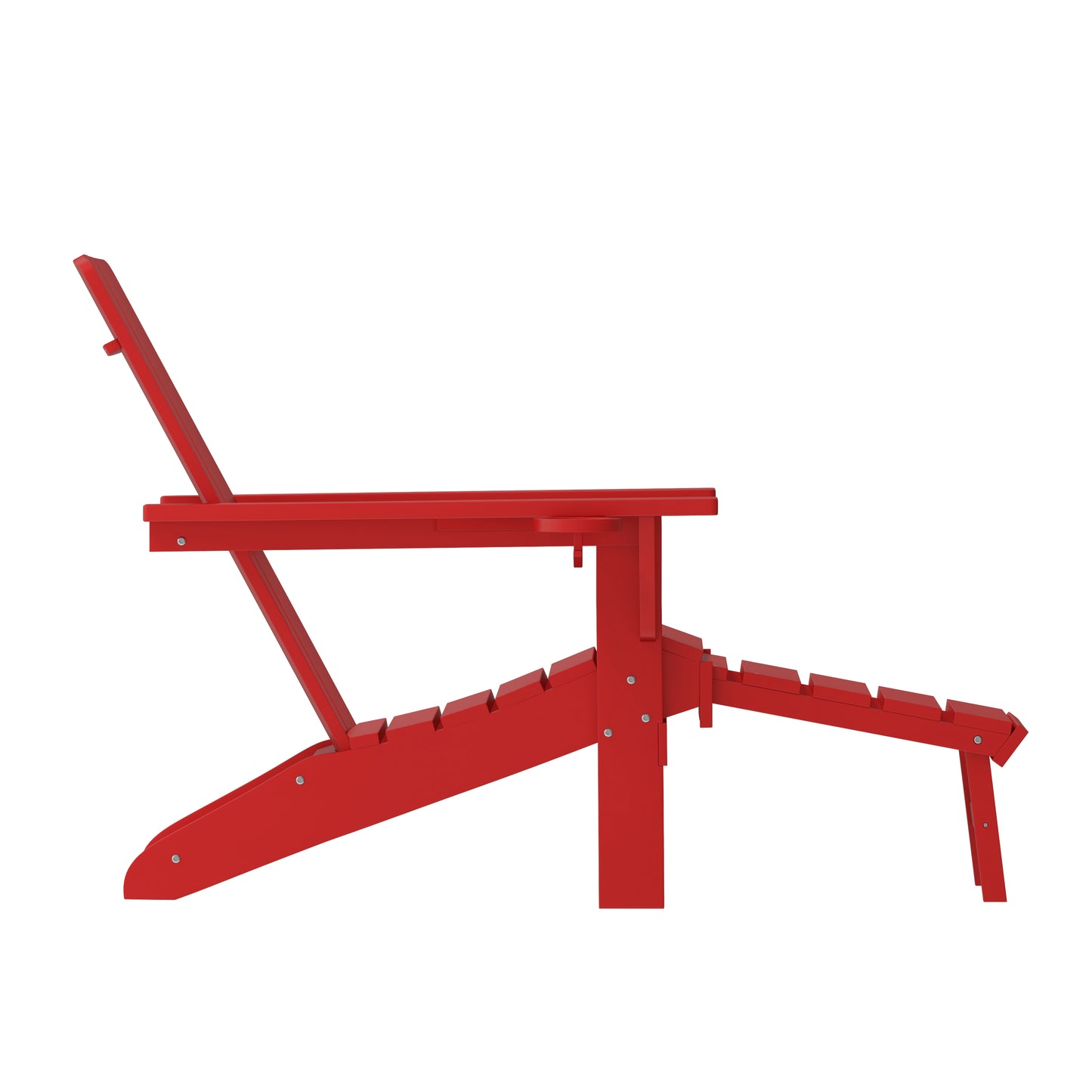 Halifax HDPE Adirondack Chair with Cup Holder and Pull Out Ottoman, All-Weather HDPE Indoor/Outdoor Lounge Chair in Red Red