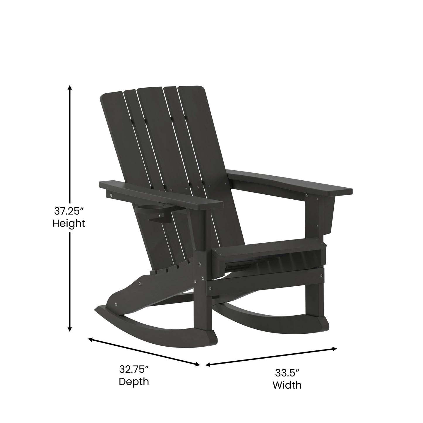 Halifax Adirondack Rocking Chair with Cup Holder, Weather Resistant HDPE Adirondack Rocking Chair in Black Black