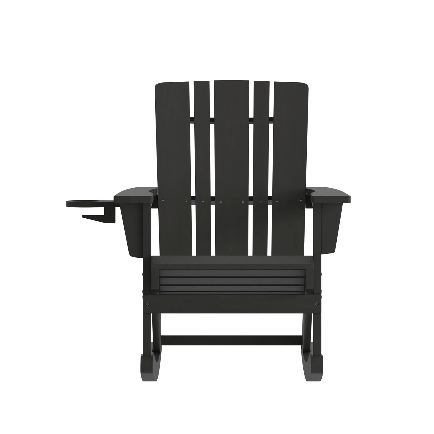 Halifax Adirondack Rocking Chair with Cup Holder, Weather Resistant HDPE Adirondack Rocking Chair in Black Black