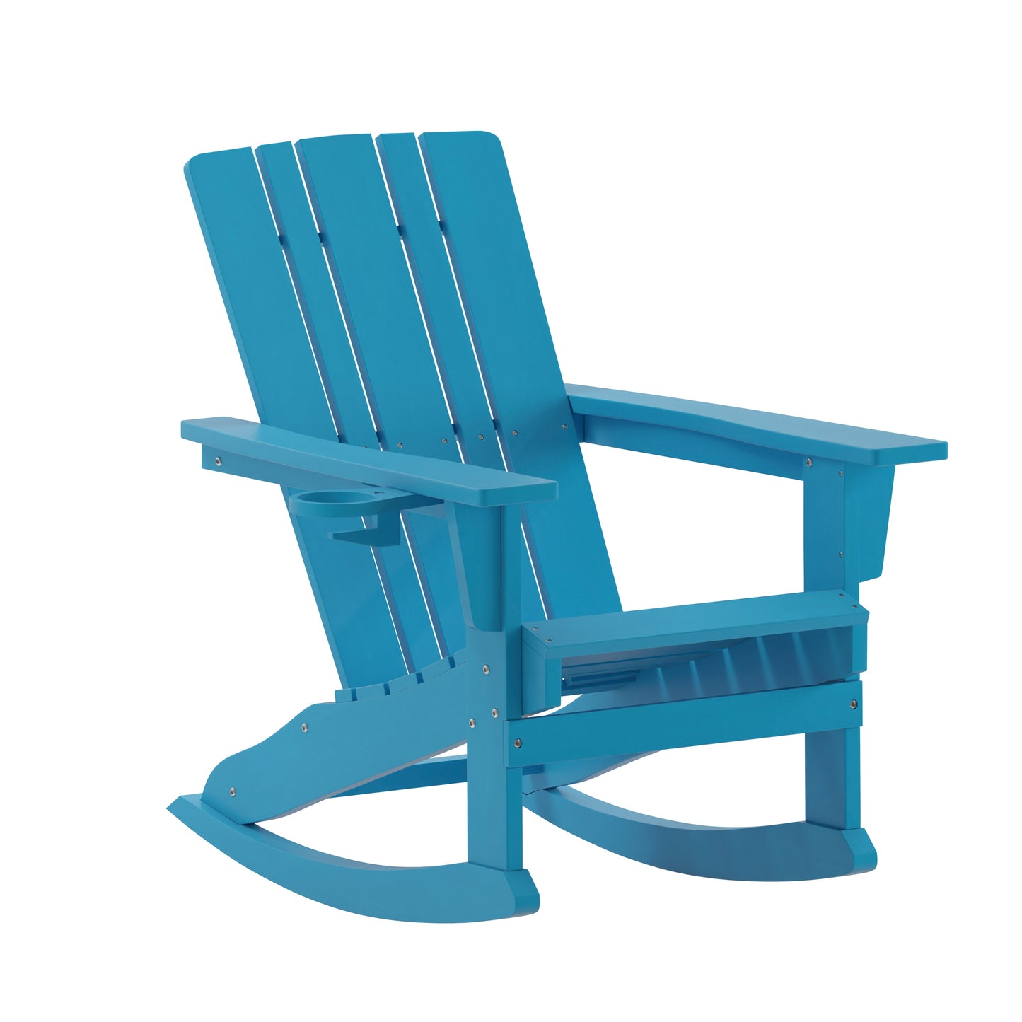 Halifax Adirondack Rocking Chair with Cup Holder, Weather Resistant HDPE Adirondack Rocking Chair in Blue Blue