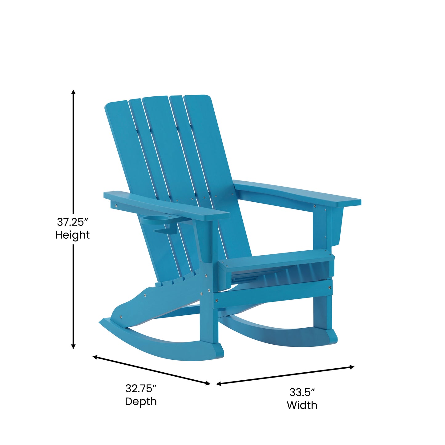 Halifax Adirondack Rocking Chair with Cup Holder, Weather Resistant HDPE Adirondack Rocking Chair in Blue Blue