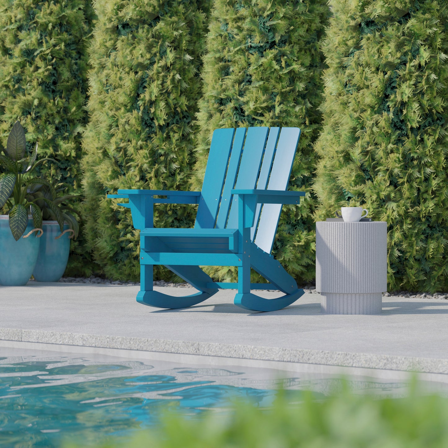 Halifax Adirondack Rocking Chair with Cup Holder, Weather Resistant HDPE Adirondack Rocking Chair in Blue Blue