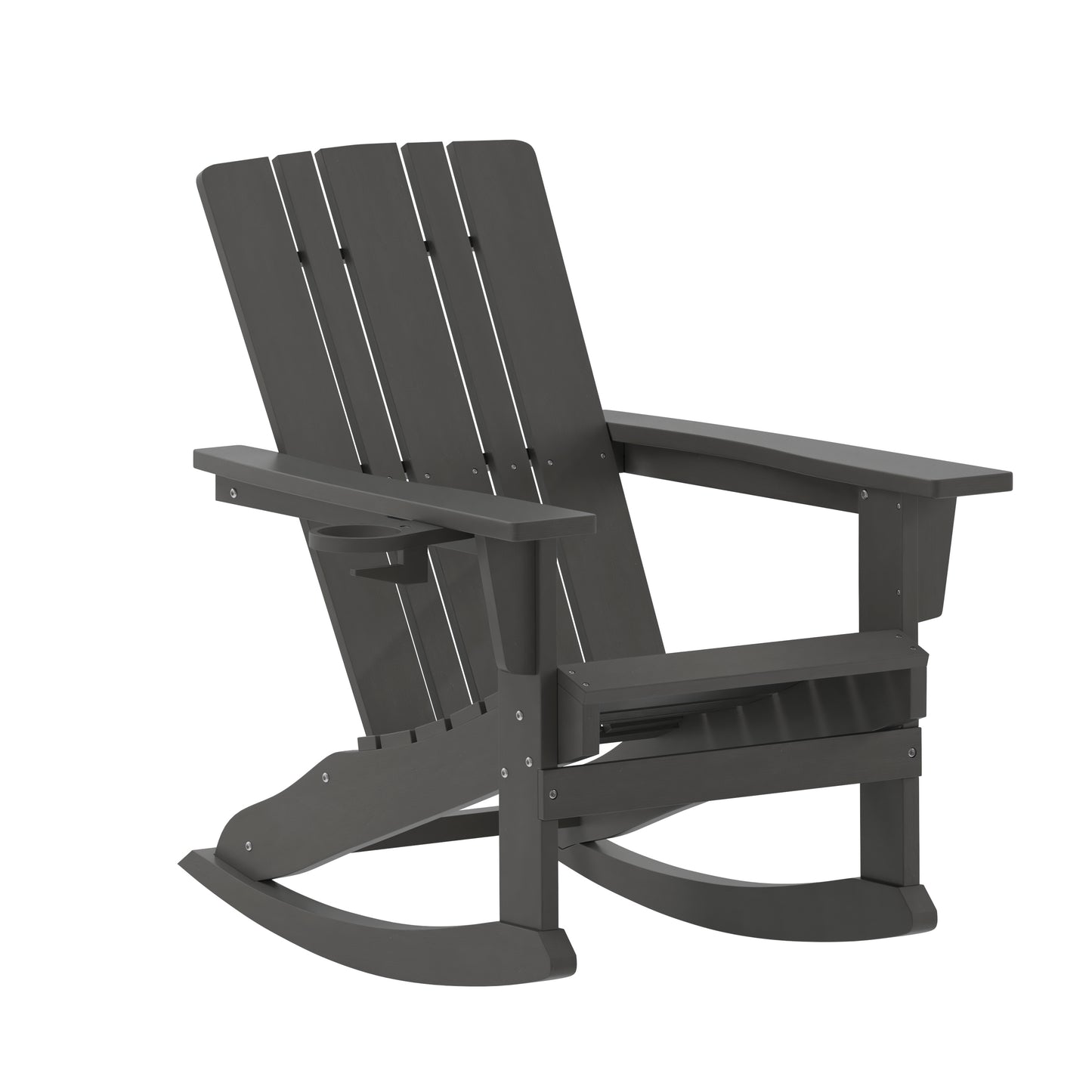 Halifax Adirondack Rocking Chair with Cup Holder, Weather Resistant HDPE Adirondack Rocking Chair in Gray Gray