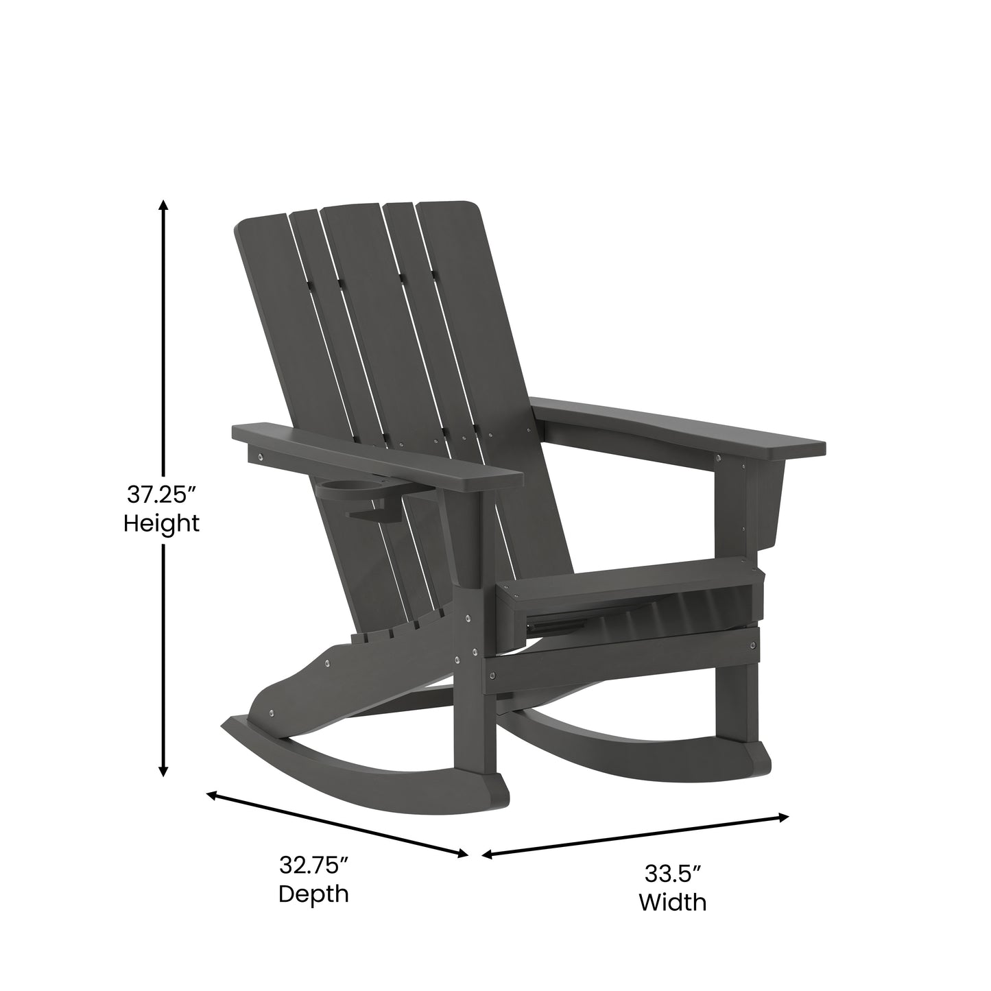 Halifax Adirondack Rocking Chair with Cup Holder, Weather Resistant HDPE Adirondack Rocking Chair in Gray Gray