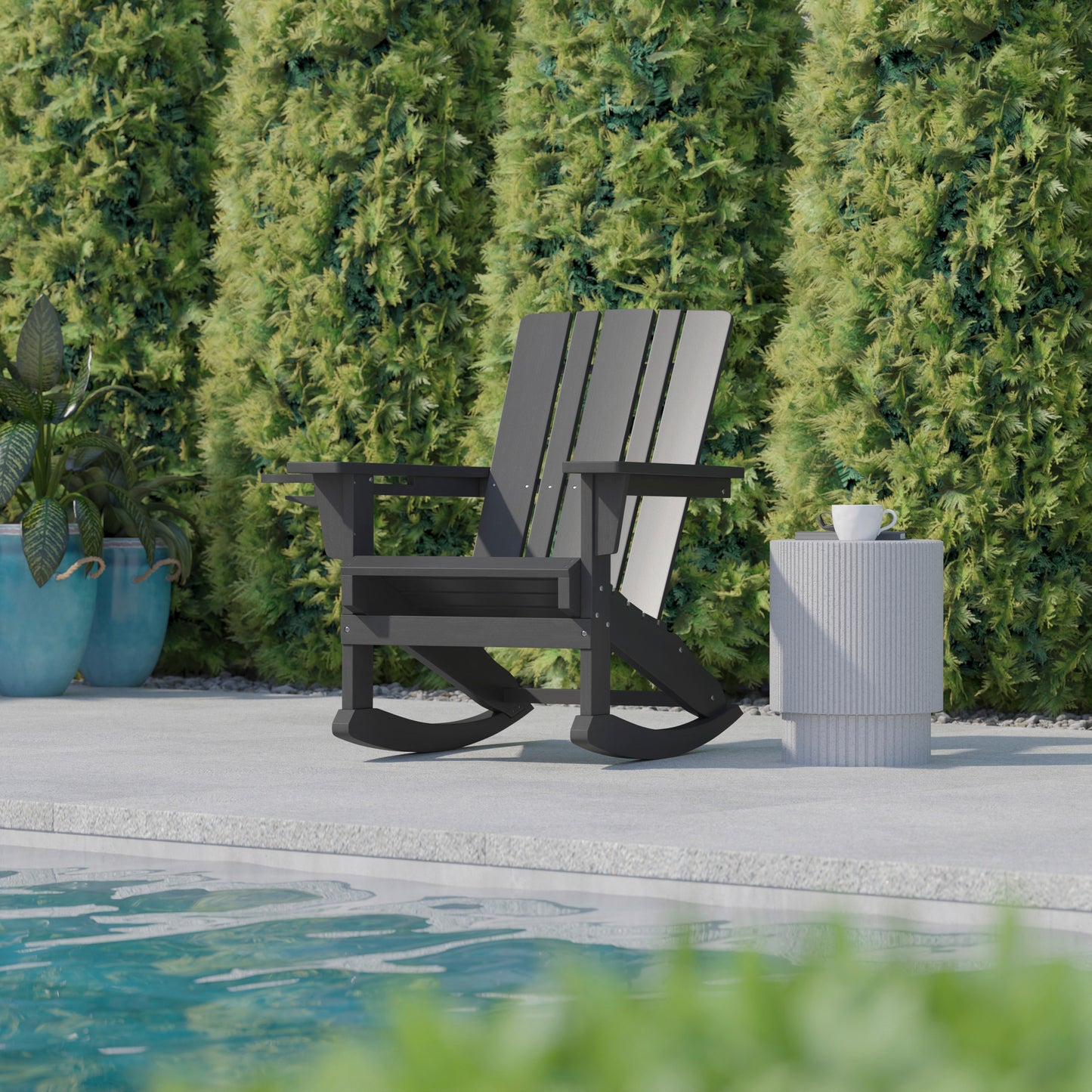 Halifax Adirondack Rocking Chair with Cup Holder, Weather Resistant HDPE Adirondack Rocking Chair in Gray Gray