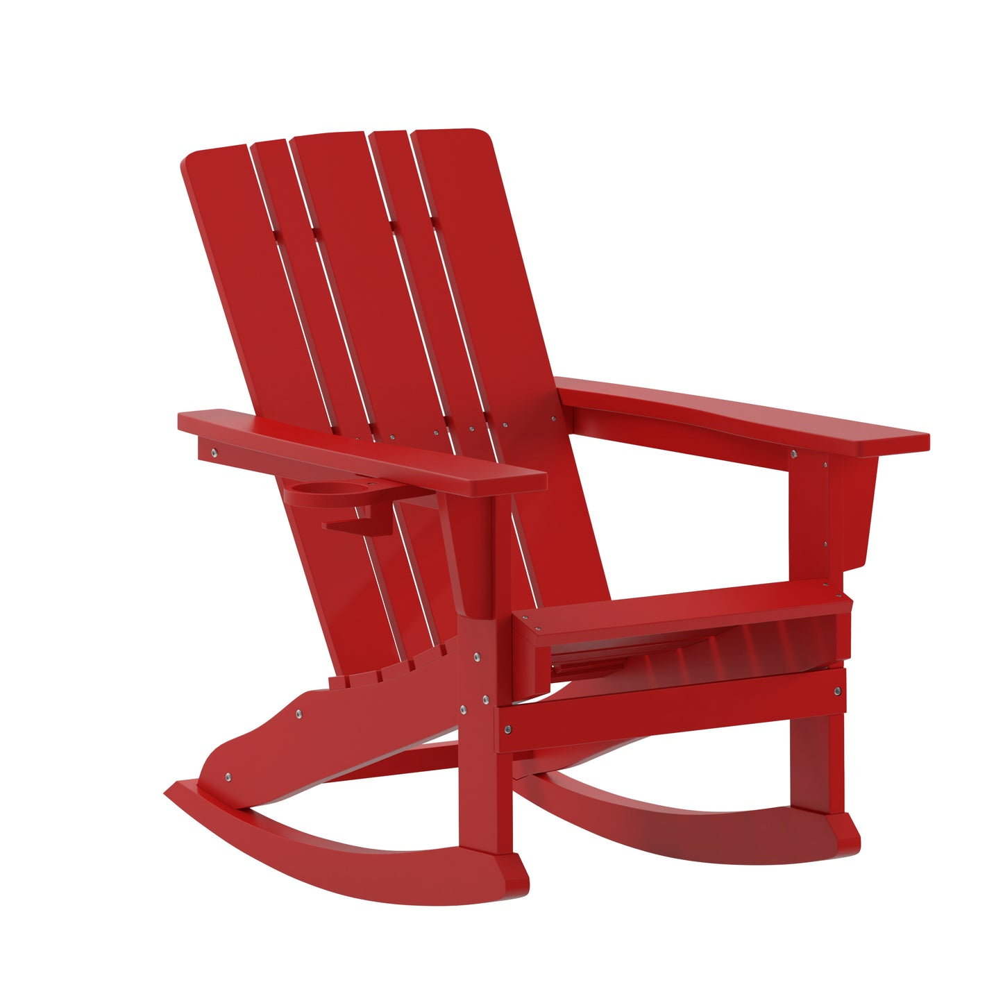 Halifax Adirondack Rocking Chair with Cup Holder, Weather Resistant HDPE Adirondack Rocking Chair in Red Red