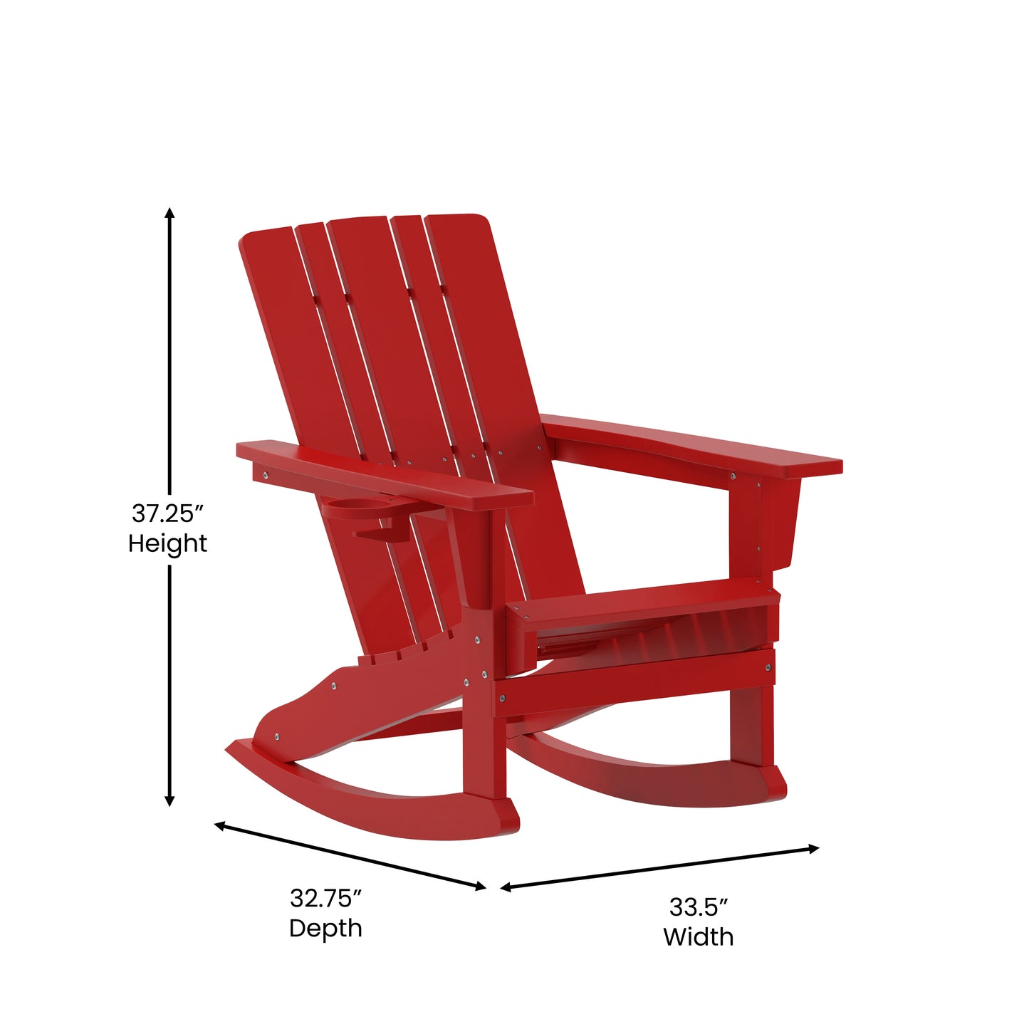 Halifax Adirondack Rocking Chair with Cup Holder, Weather Resistant HDPE Adirondack Rocking Chair in Red Red