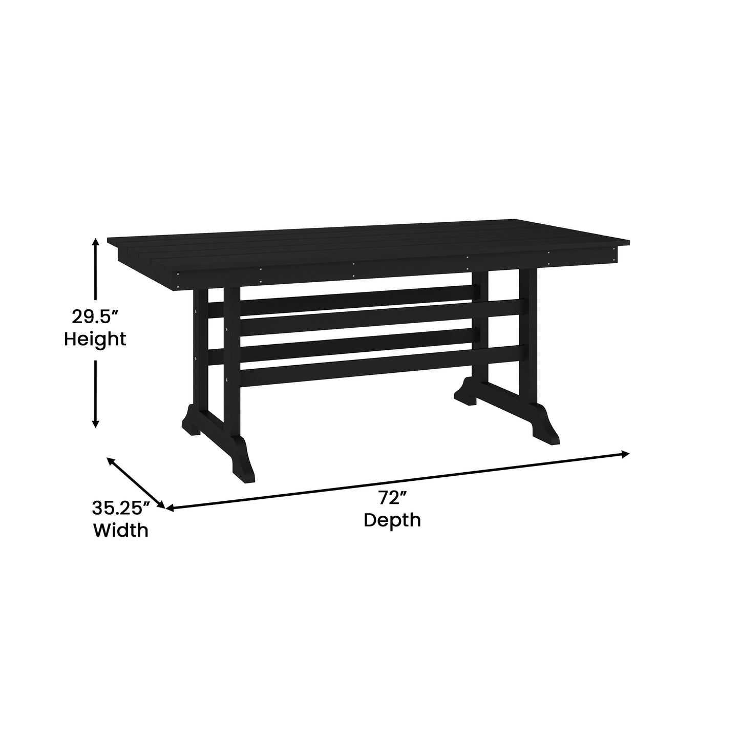 Abraham Commercial Grade Indoor/Outdoor 72" Rectangle Recycled HDPE Adirondack Dining Table for 6 in Black Black