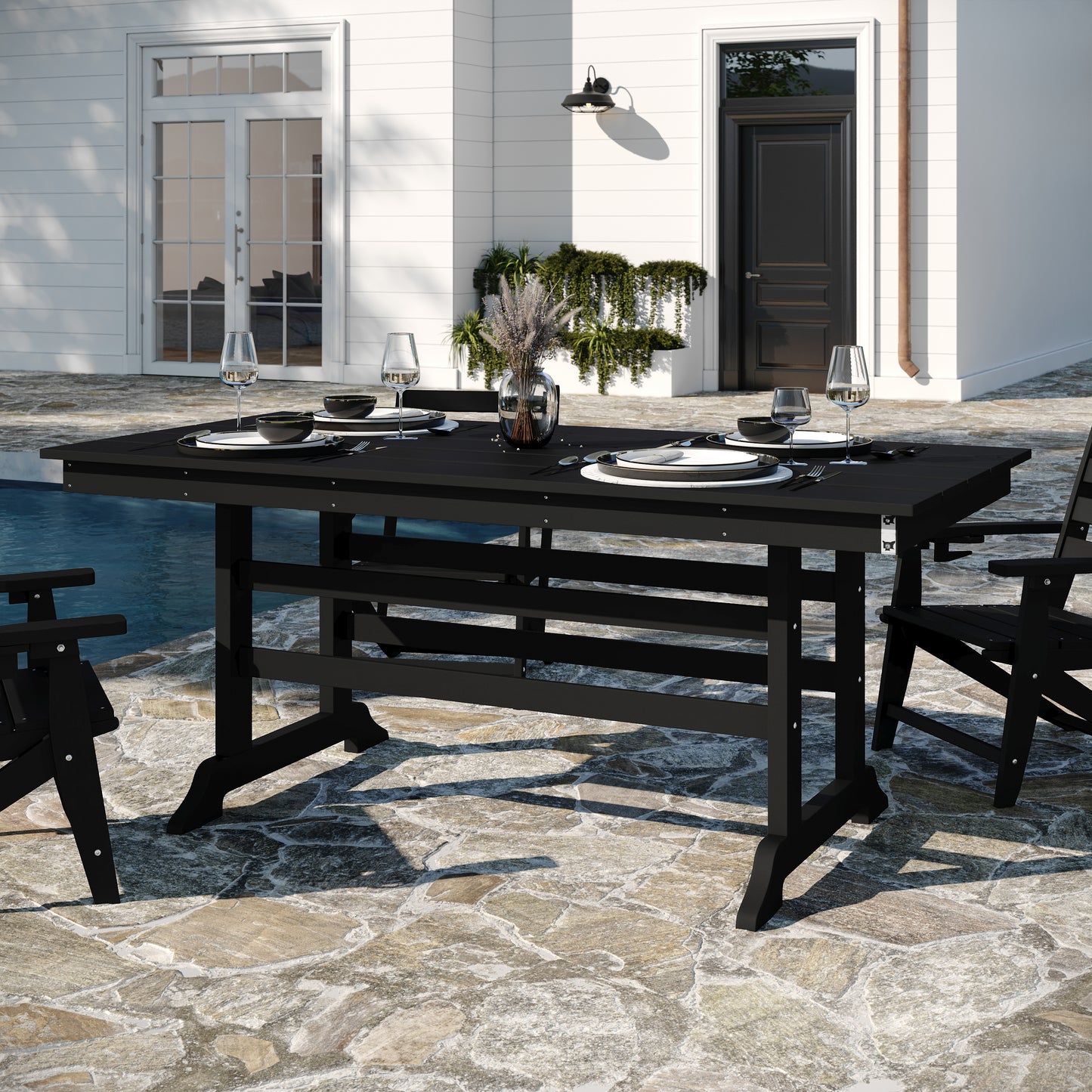 Abraham Commercial Grade Indoor/Outdoor 72" Rectangle Recycled HDPE Adirondack Dining Table for 6 in Black Black