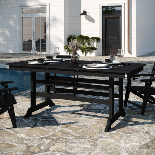 Abraham Commercial Grade Indoor/Outdoor 72" Rectangle Recycled HDPE Adirondack Dining Table for 6 in Black Black LE-HMP-158-01-BLK-GG