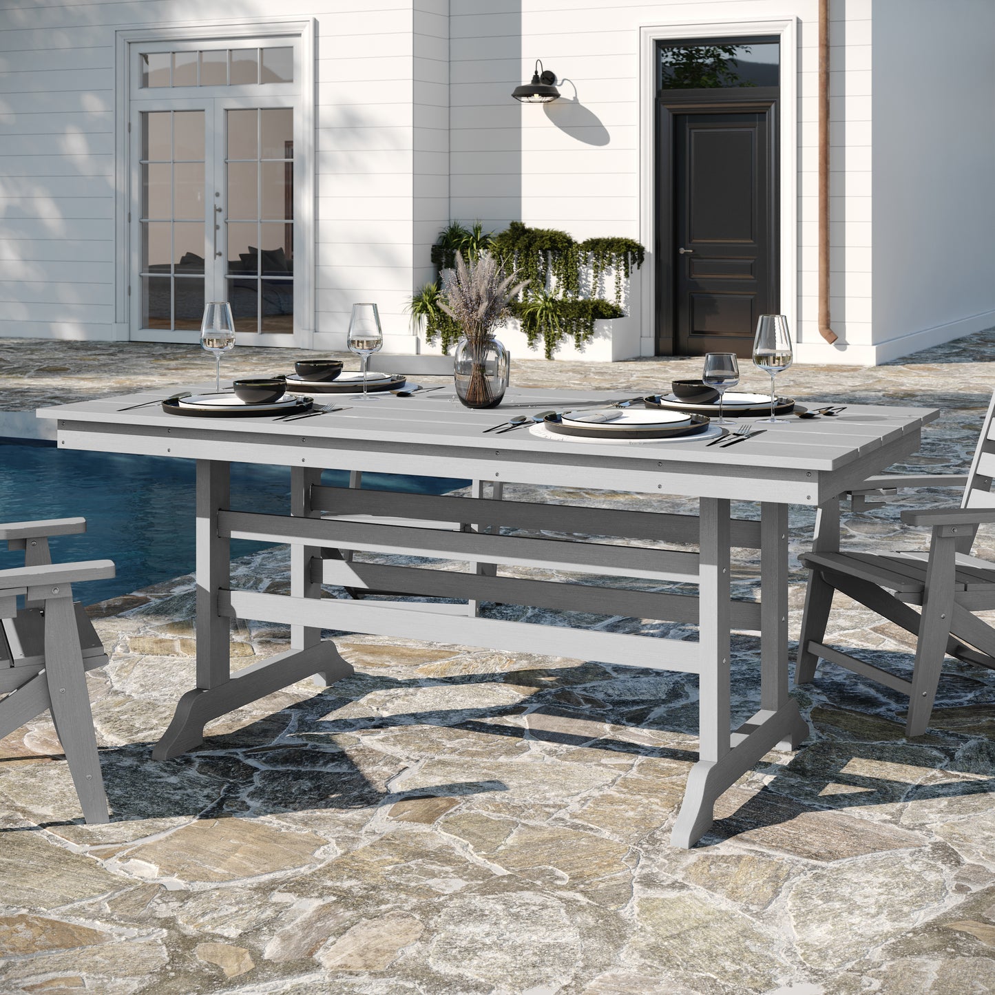Abraham Commercial Grade Indoor/Outdoor 72" Rectangle Recycled HDPE Adirondack Dining Table for 6 in Gray Gray