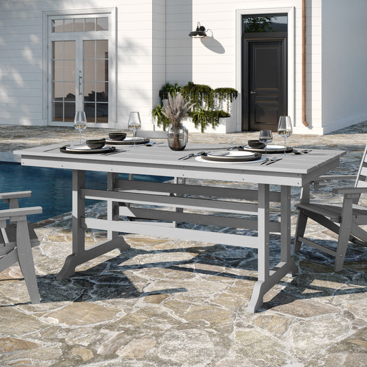 Abraham Commercial Grade Indoor/Outdoor 72" Rectangle Recycled HDPE Adirondack Dining Table for 6 in Gray Gray LE-HMP-158-01-GRY-GG