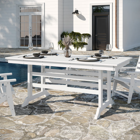 Abraham Commercial Grade Indoor/Outdoor 72" Rectangle Recycled HDPE Adirondack Dining Table for 6 in White White LE-HMP-158-01-WHT-GG