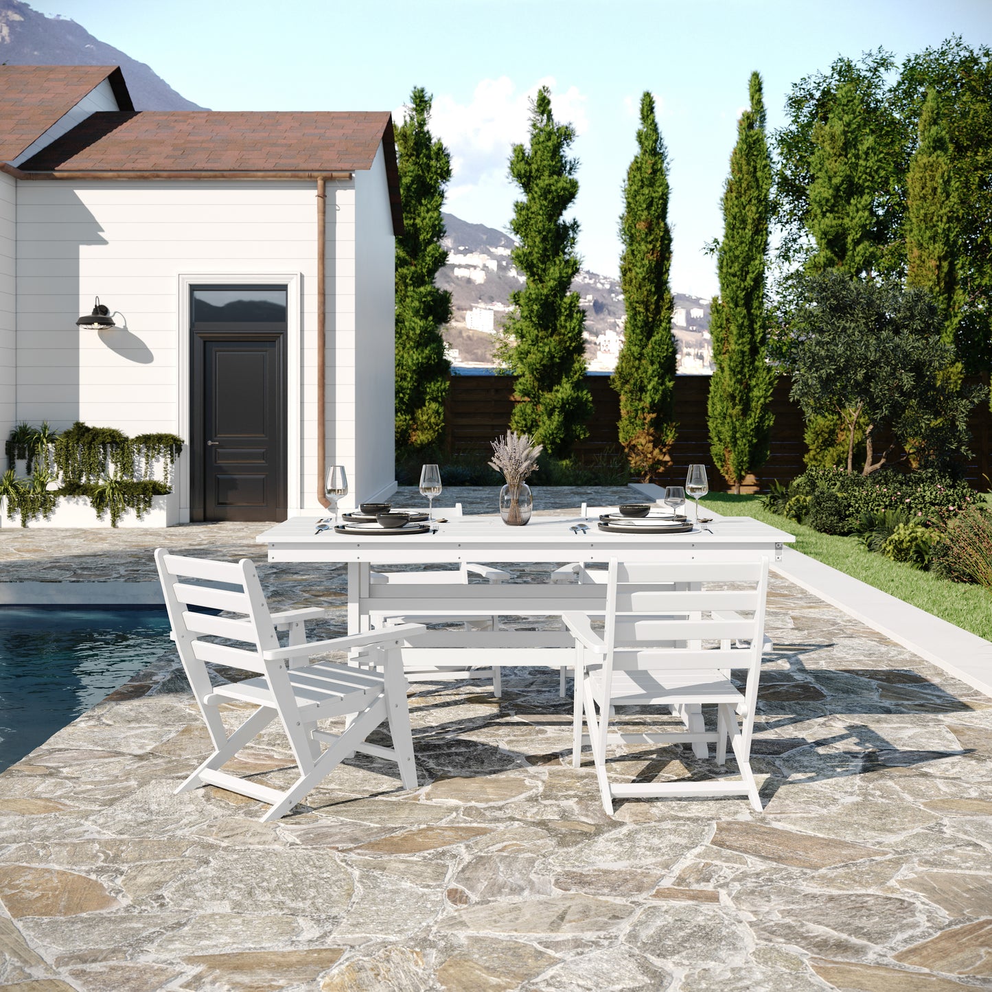 Abraham Commercial Grade Indoor/Outdoor 72" Rectangle Recycled HDPE Adirondack Dining Table for 6 in White White
