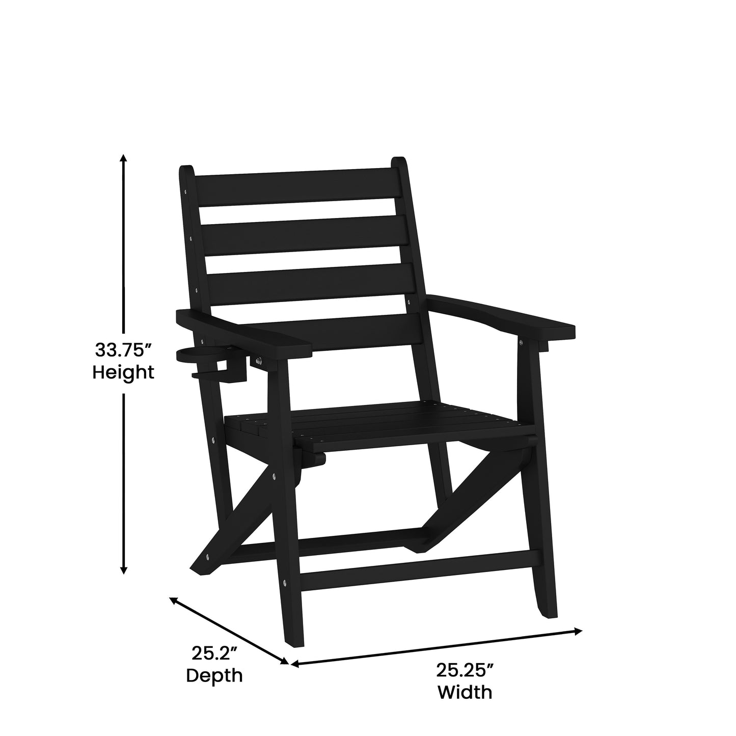 Tolleson Commercial 7 Piece Adirondack Dining Set with 72" Rectangle Indoor/Outdoor Recycled HDPE Table and 6 Chairs with Cupholders in Black Black